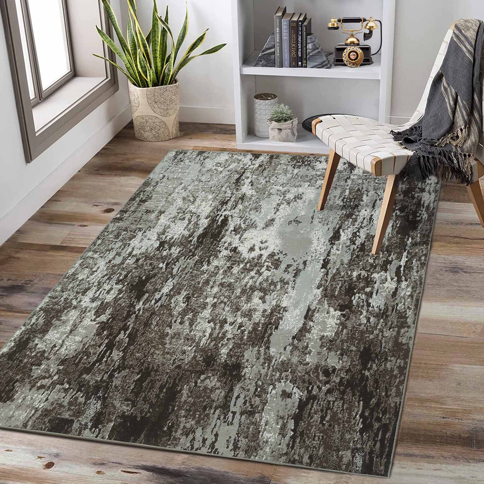 Garvee YXY-LO-PHO-12ZQEA47 4 x 6 (ft) Loomed Polyester Dark Brown Rectangular Indoor Abstract Mid-Century Modern Machine washable Area rug