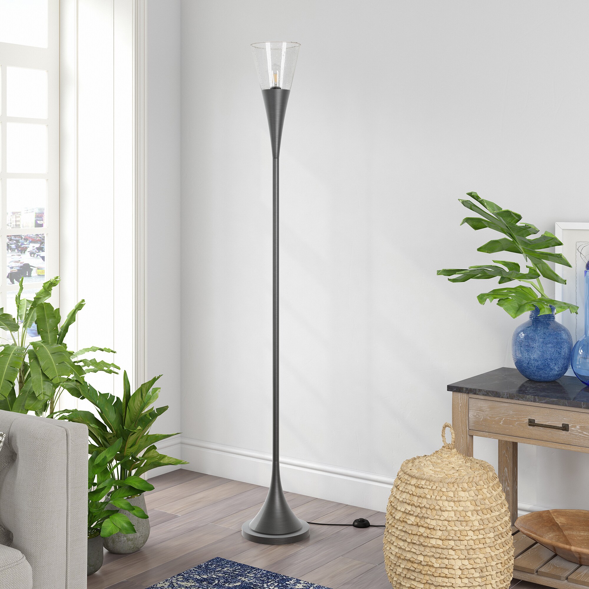 Hailey Home FL0203 Moura 72-in Aged steel Standard Floor Lamp with Glass Shade