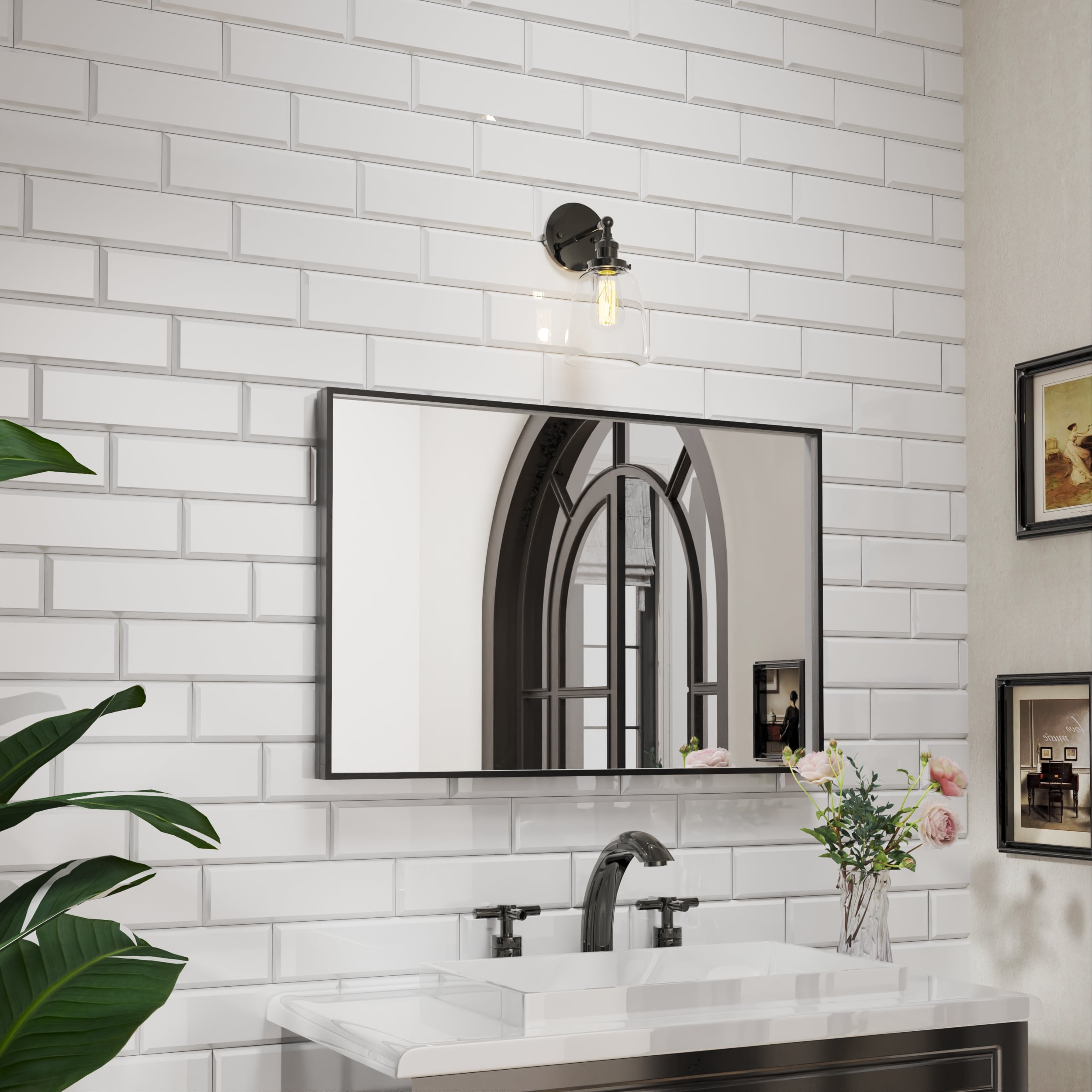 waterpar WPLO-2140 24-in x 36-in Polished Rectangle Bathroom Vanity Mirror ( Black )