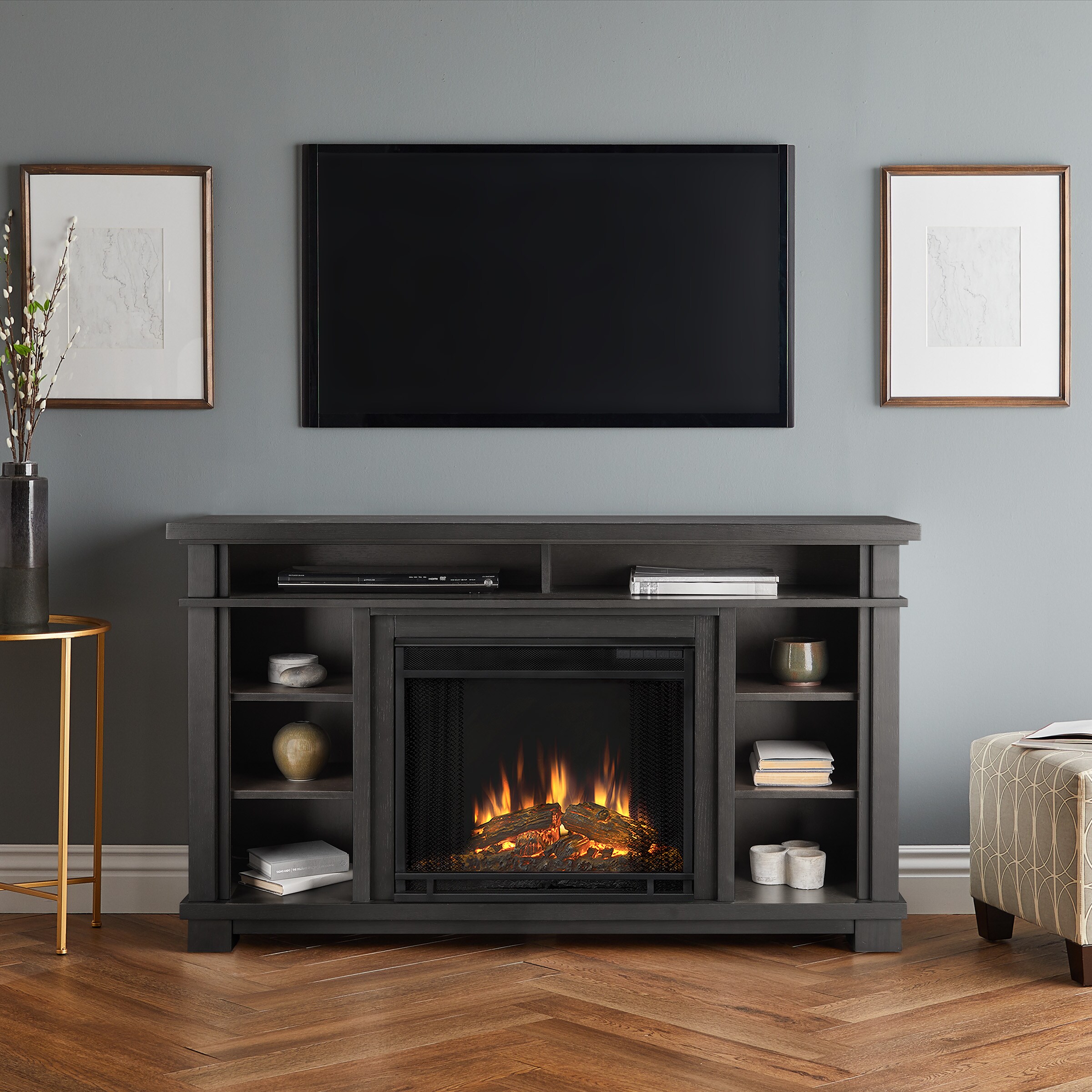 Real Flame 56125 In W Gray Tv Stand With Fan Forced Electric Fireplace In The Electric 1525