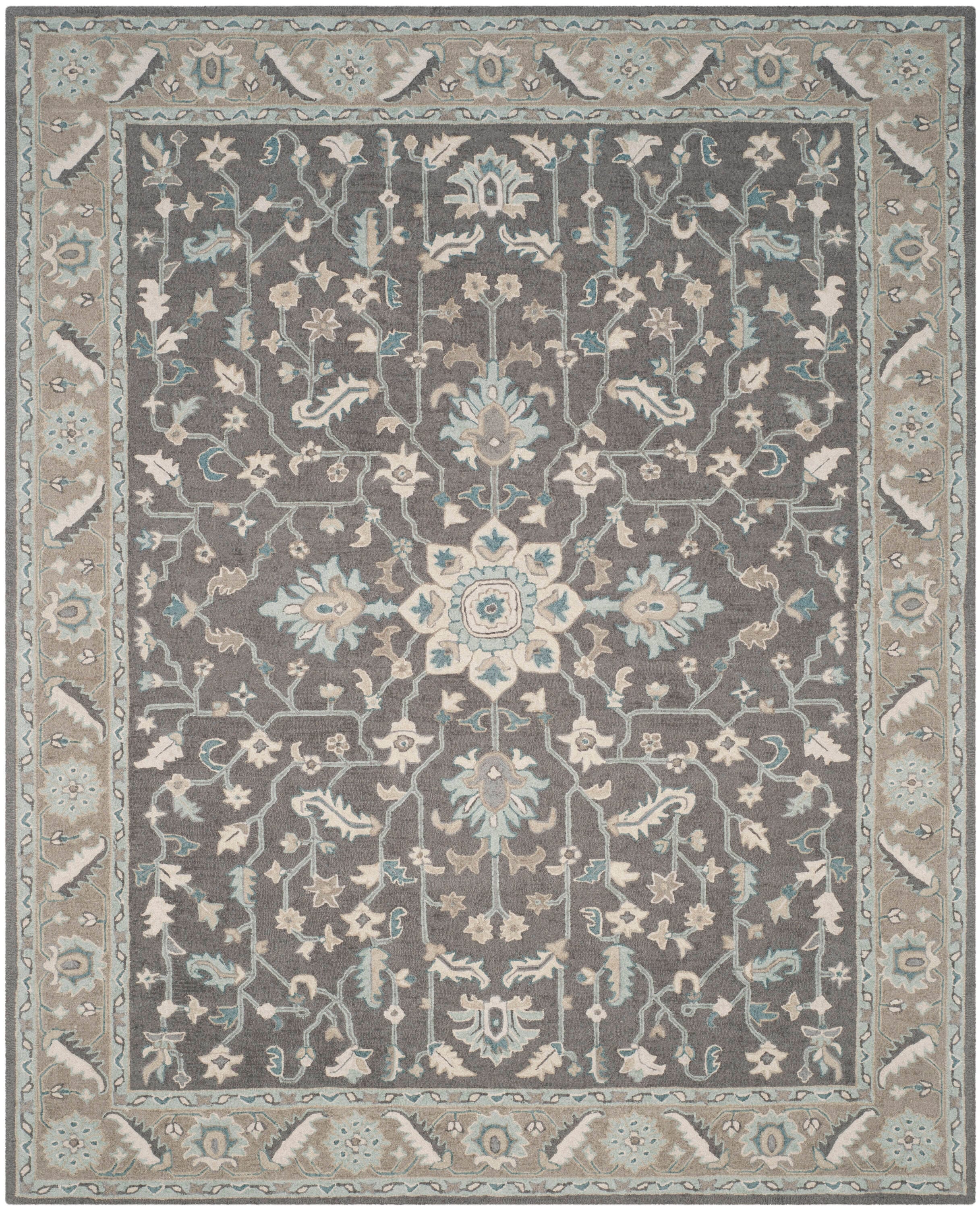 Gray Floral Hand-Tufted Wool 8' x 10' Area Rug