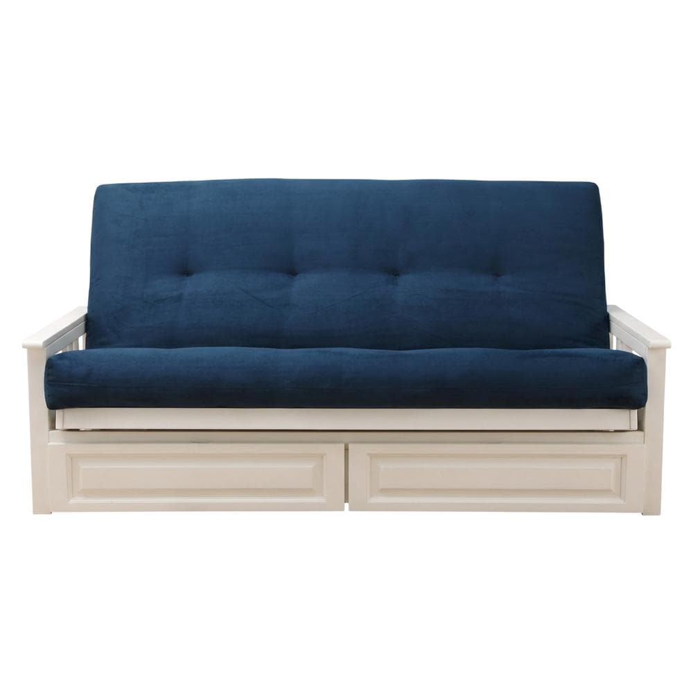 Kodiak Furniture Monterey Frame-Antique White Finish-Suede Navy Mattress-Storage Drawers one_size | KFMODAWSNAVYLF5MD4