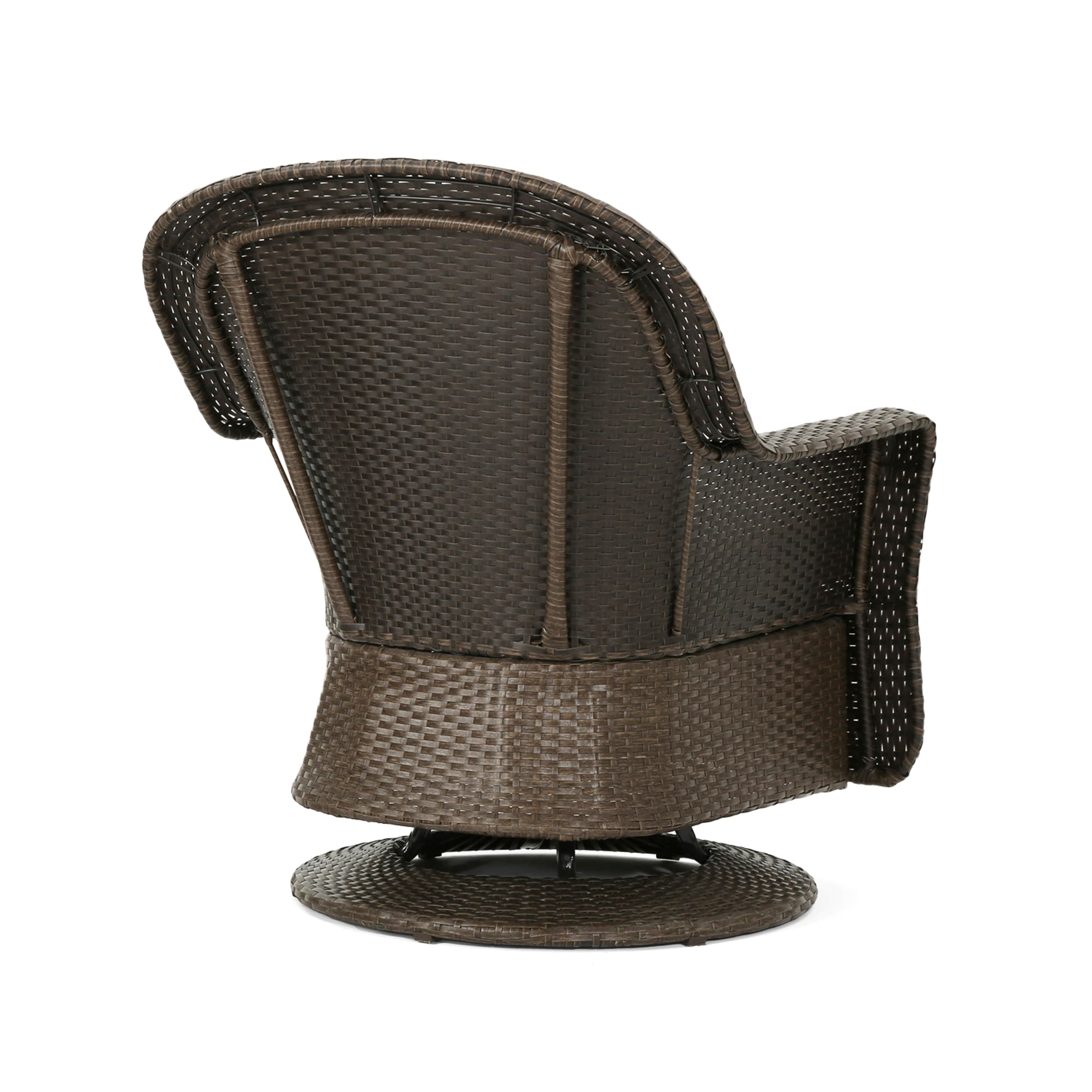 Linsten Brown Wicker Swivel Club Chairs with Gray Cushions, Set of 2