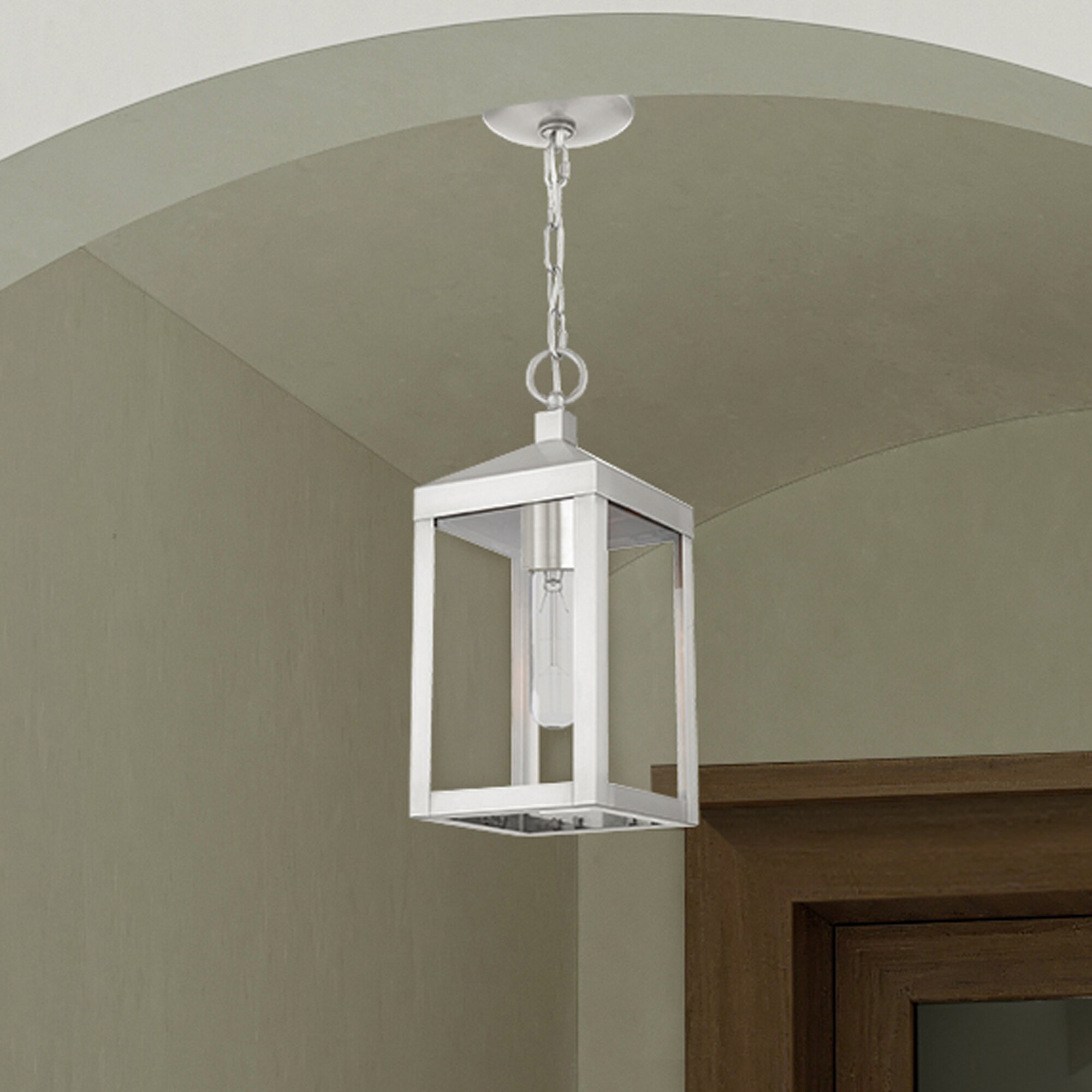 Brushed Nickel Outdoor Pendant Lantern with Clear Glass