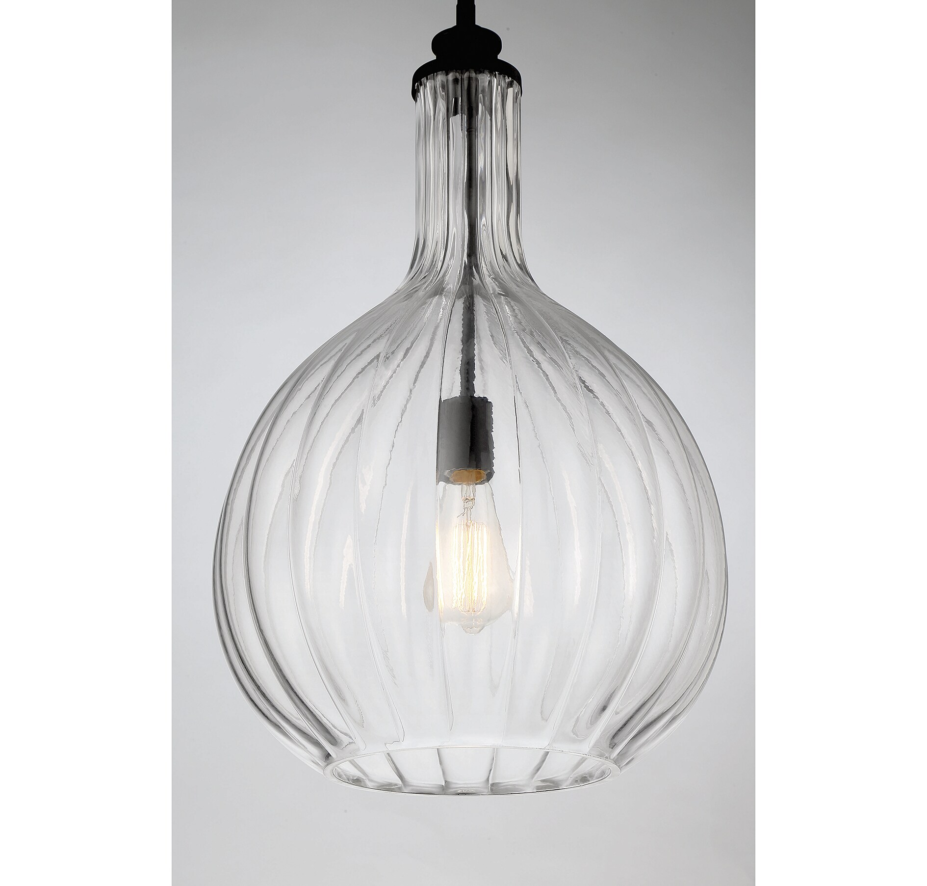 Brandon 22" Matte Black Modern Pendant with Fluted Glass Shade