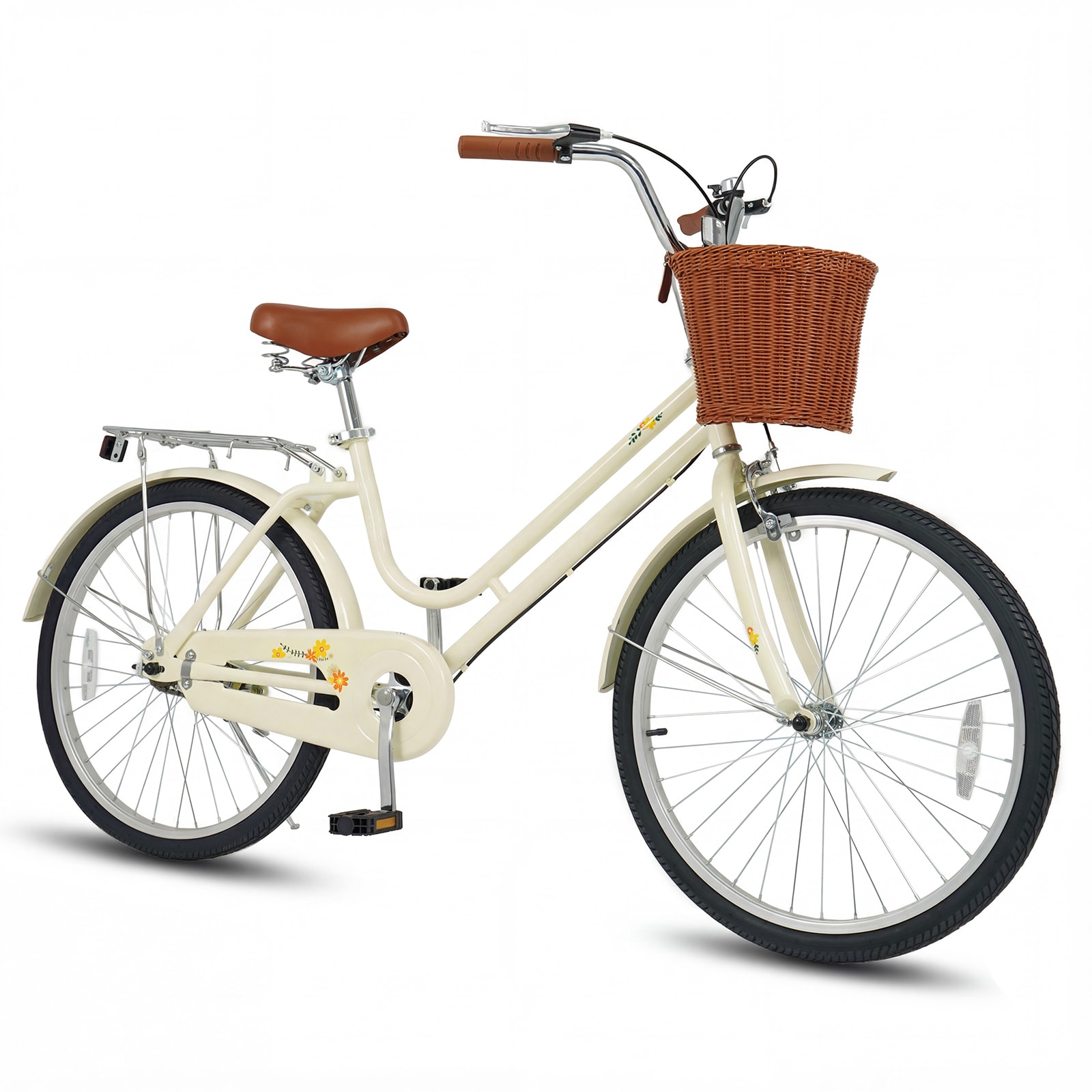 Slickblue Cruiser Bike with Dual Handbrakes Rubber Tires and Storage Basket for Daily Use Available in different Wheel Sizes