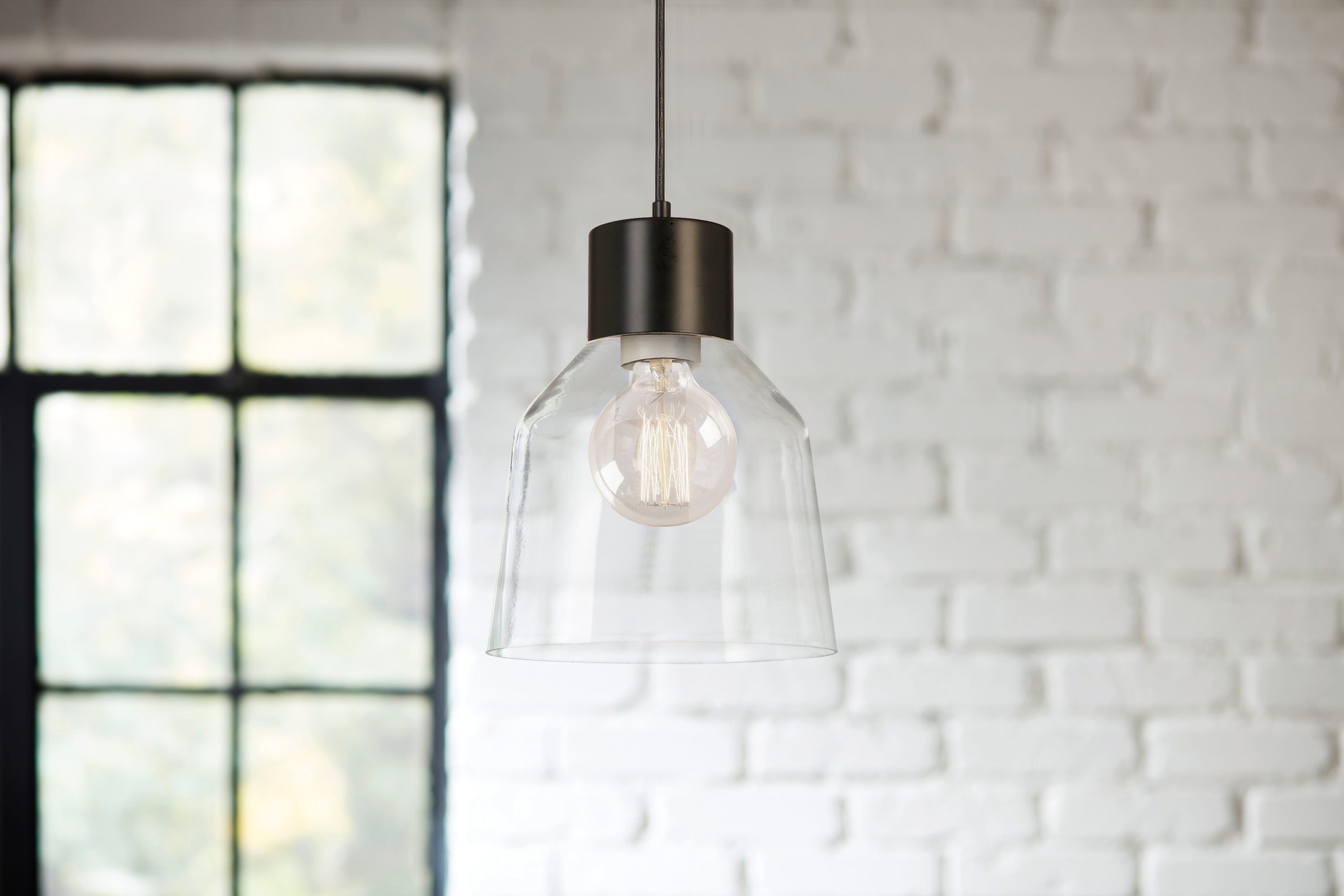 Mackensie Matte Black French Country/Cottage Clear Glass Bell Mini Hanging Pendant Light | - allen + roth KIL8991A BK