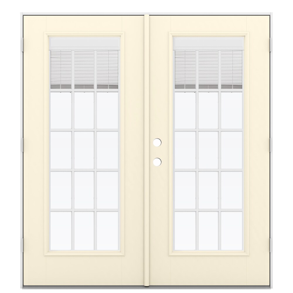 JELD-WEN 72-in x 80-in x 4-9/16-in Jamb Low-e Blinds and Grilles Between The Glass Bisque Fiberglass French Left-Hand Outswing Double Patio Door -  LOWOLJW182200410