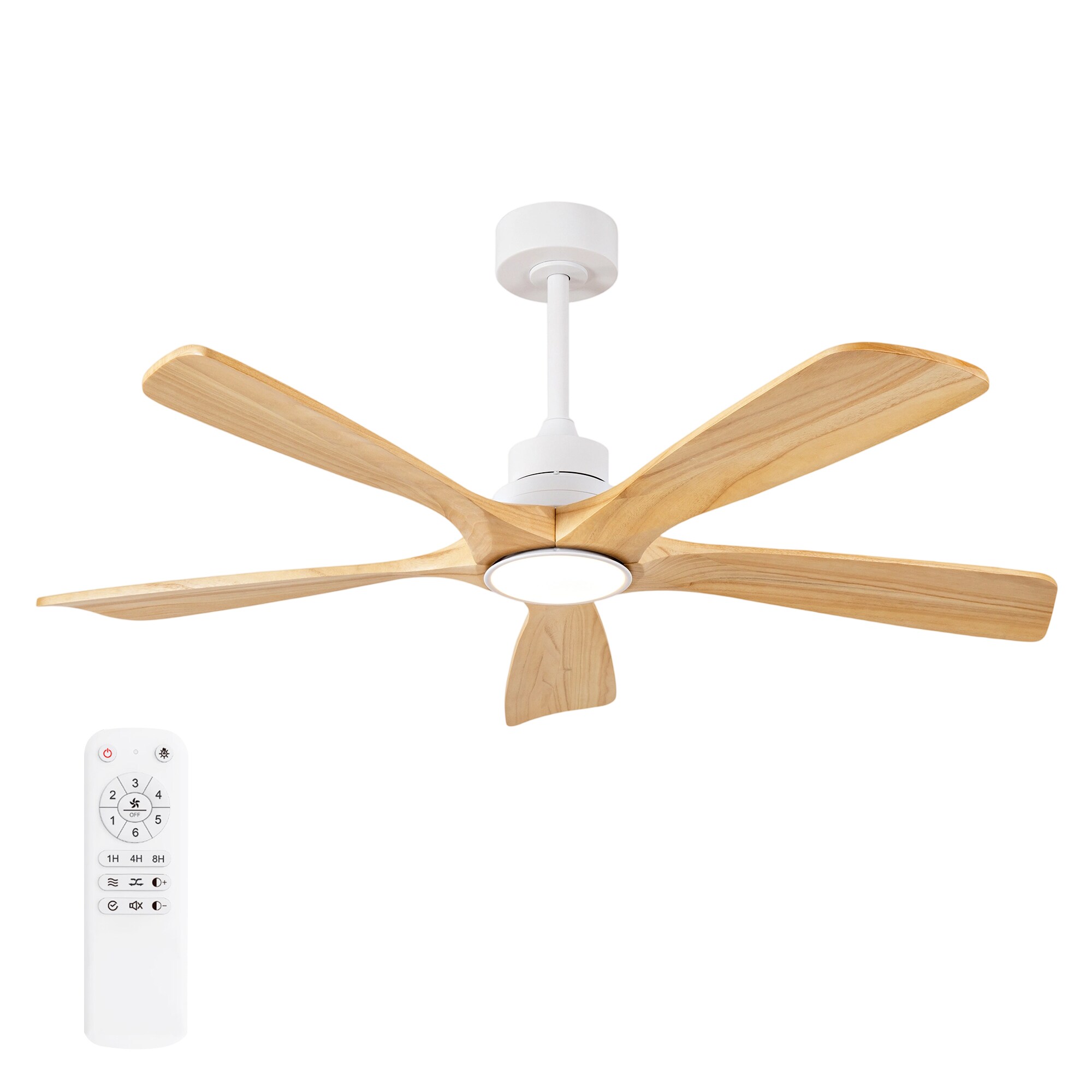 Shinevoy 52 in. Indoor White Downrod Mount Ceiling Fan with Light Natural Wood Blades Reversible Fan for Living Room
