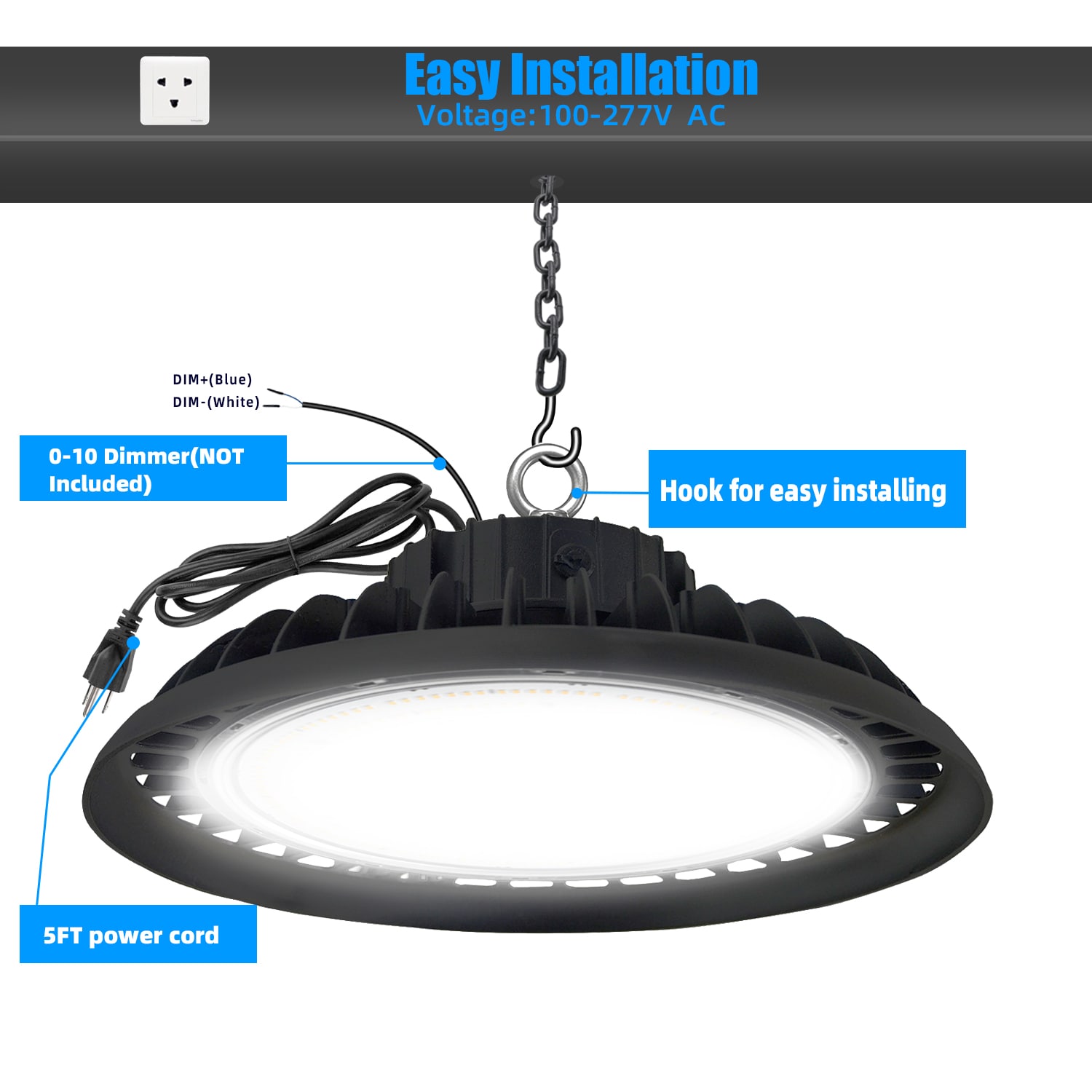 WYZM 11.2-in x 11.2-in 1-Light 21000-Lumen Adjustable-Lumen 5000 K Daylight LED  High Bay Light in the High Bay Lights department at