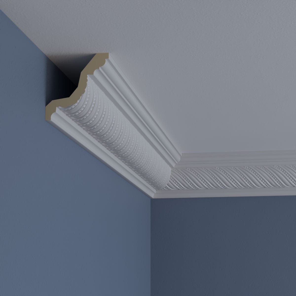 Primed White Beaded Rope Polyurethane Crown Moulding