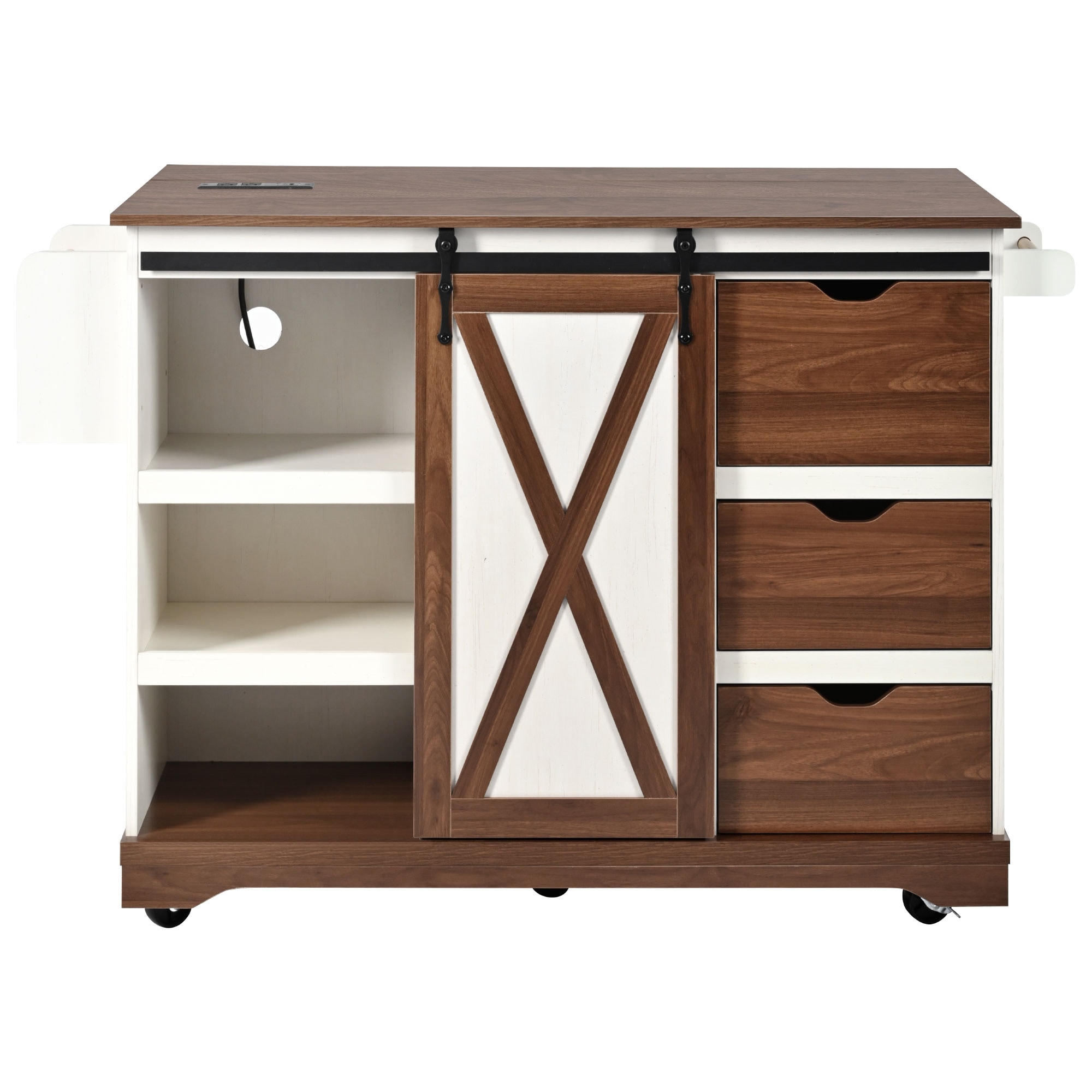 BABOOM BOM-5763011-OR White MDF Base with Wood Rolling Kitchen Island ( 28.7-in x 55.5-in x 36.9-in )