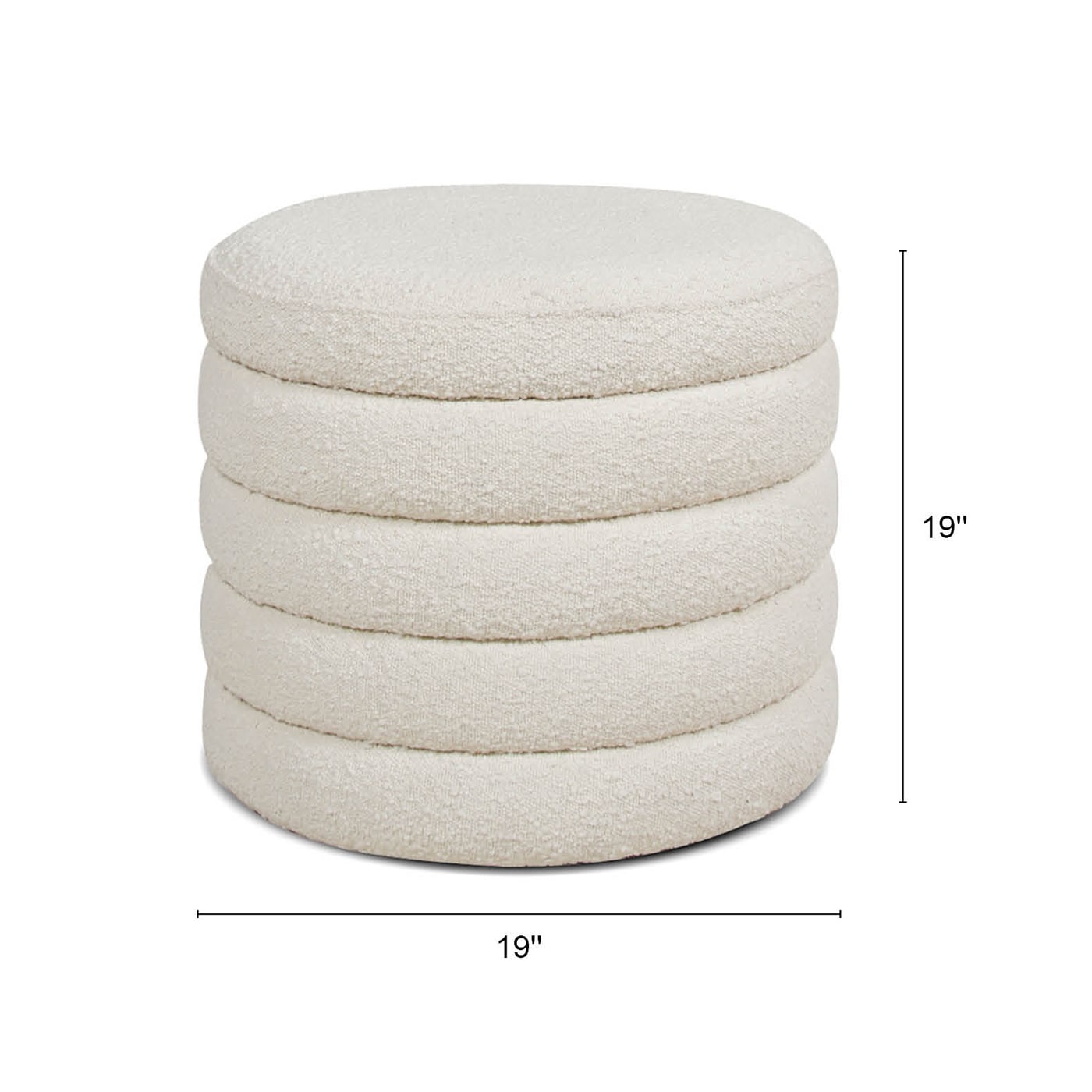 Ivory White 19" Round Boucle Storage Ottoman