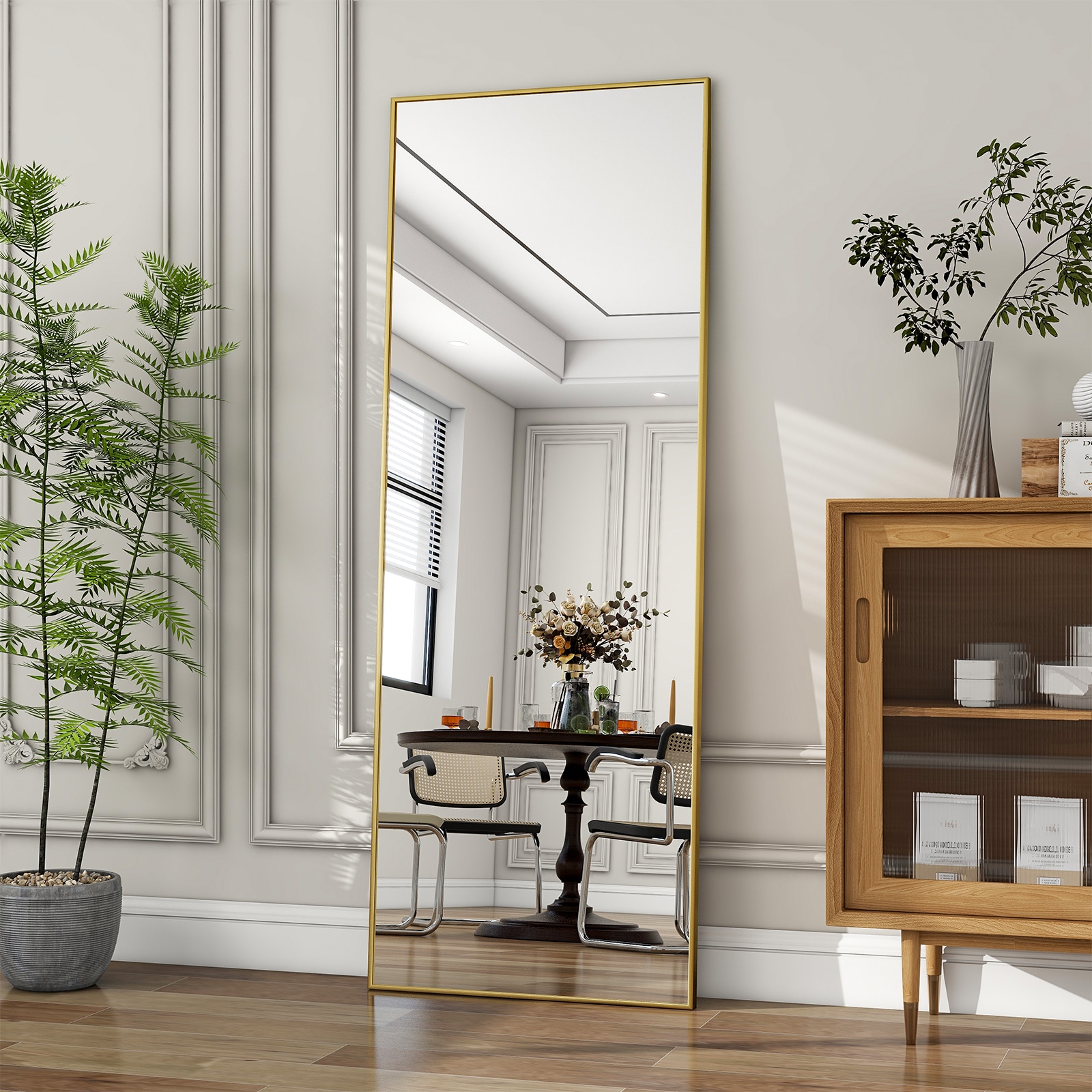 BEAUTYPEAK 21-in W x 64-in H Gold Framed Full Length Floor Mirror in ...