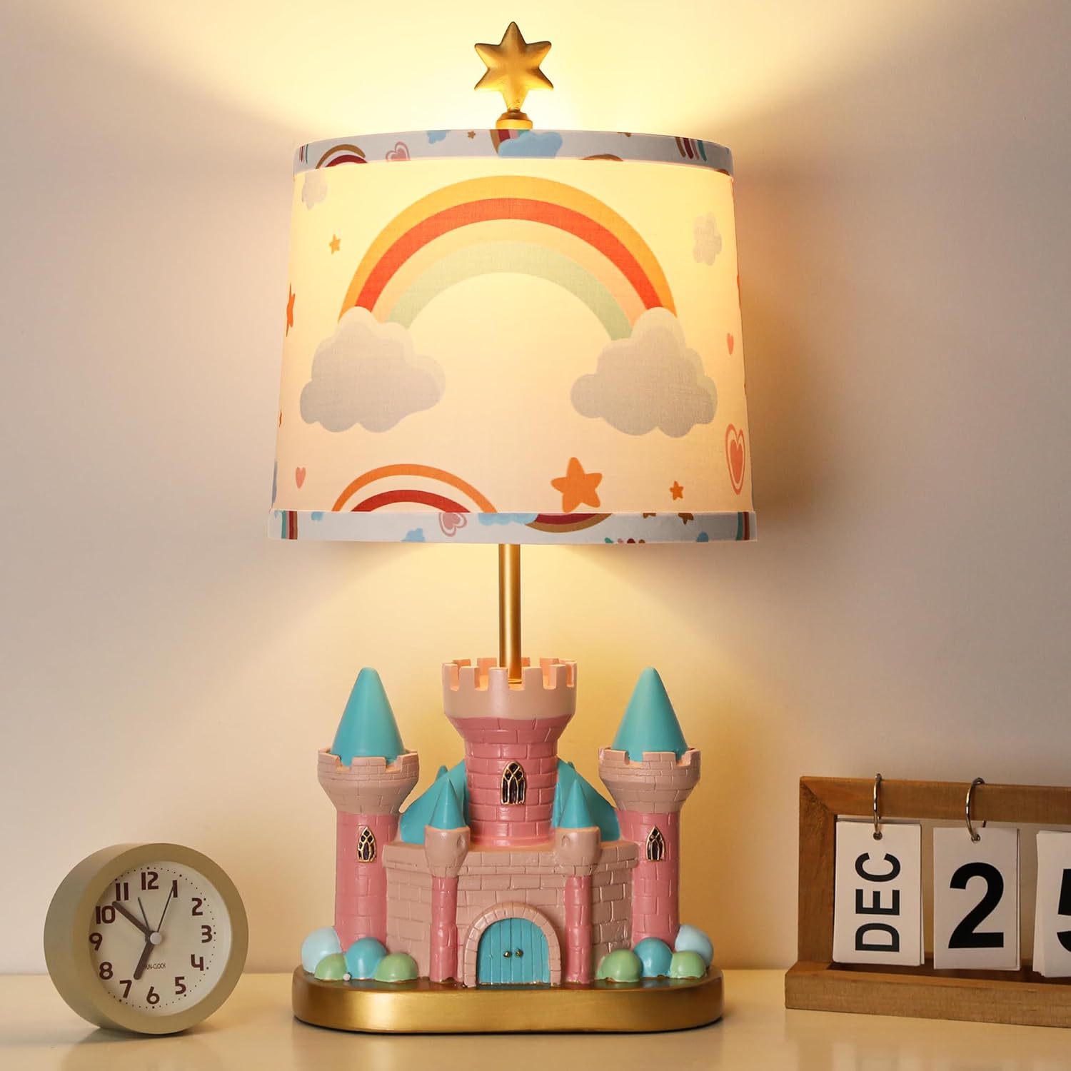 Cinoton Castle Bedside Table Lamp for Kid Pink Princess Nursery Lamp for Girl Bedroom Nightstand Decor Cute Desk Lamp for Study Room 1 LED Bulb Included