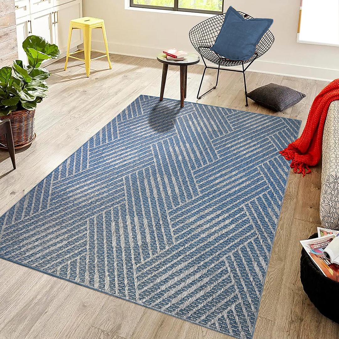 AMER MRY15308 Maryland 5 x 8 (ft) Loomed Polypropylene Blue Rectangular Indoor/Outdoor Geometric Mid-Century Modern Area rug
