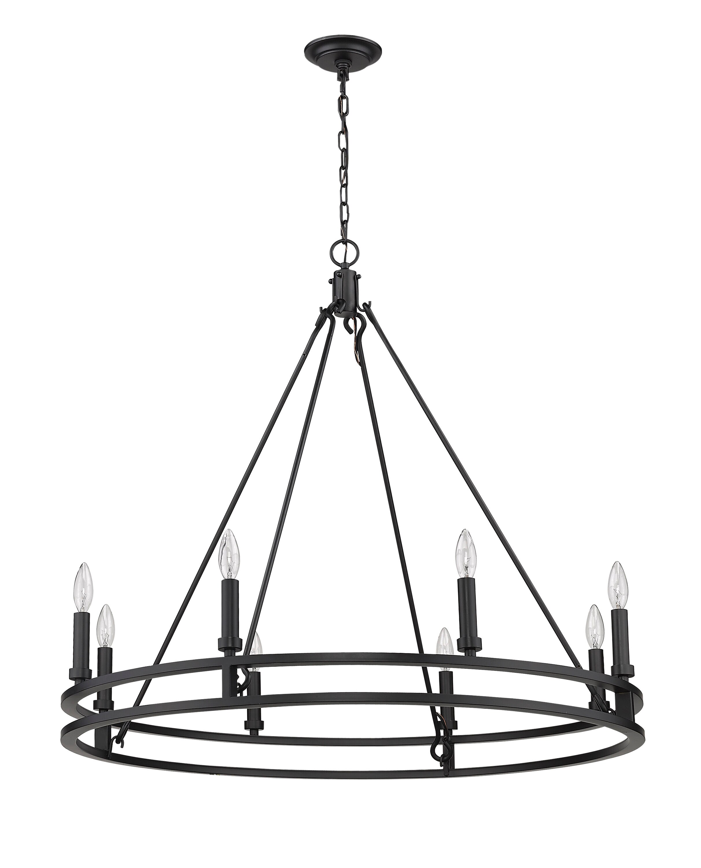 Dennison Circular Matte Black 8-Light Geometric Candle Chandelier