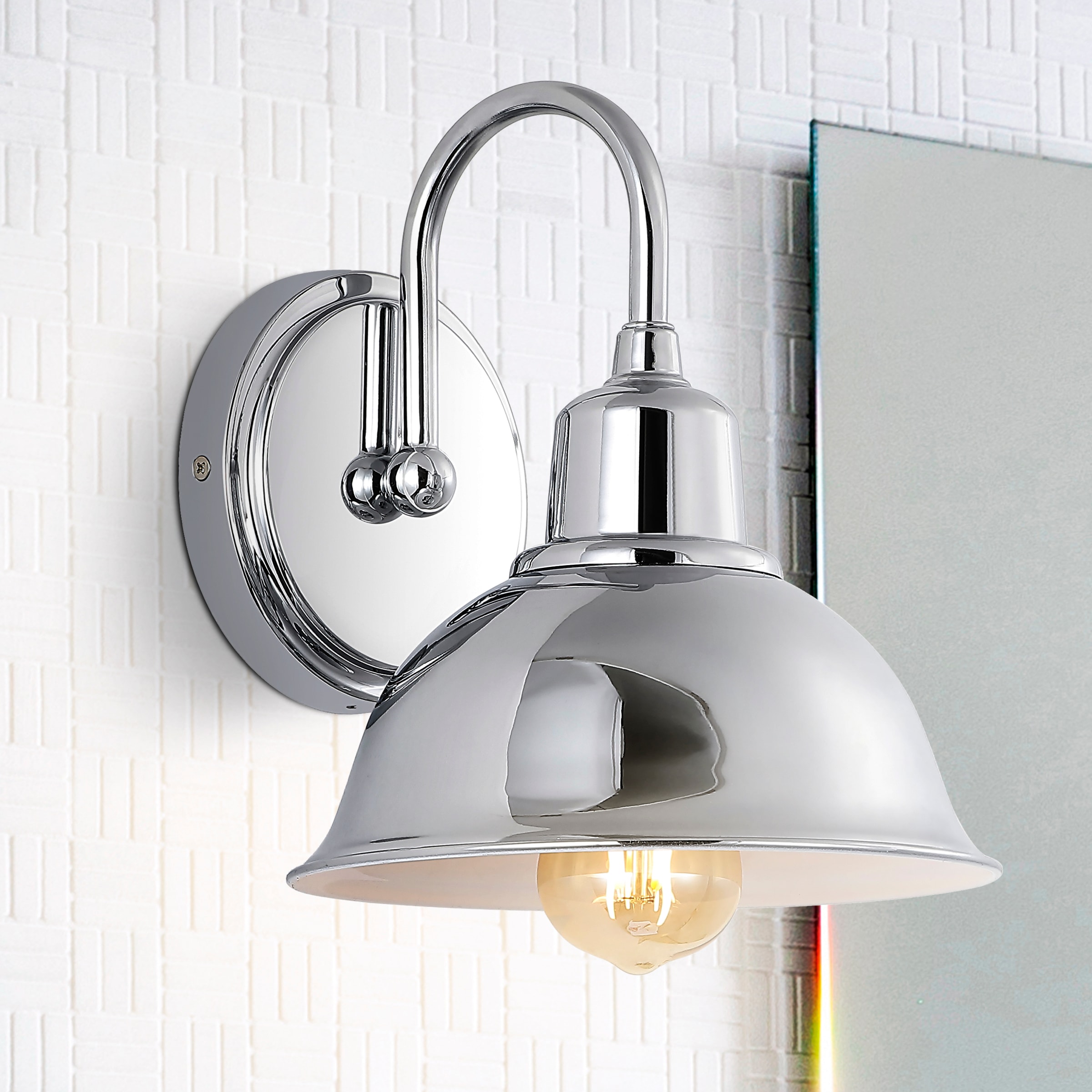 JONATHAN  Y JYL7481A Frisco Iron Shade Farmhouse Industrial 8-in 1 -Light Polished Chrome Rustic Vanity light