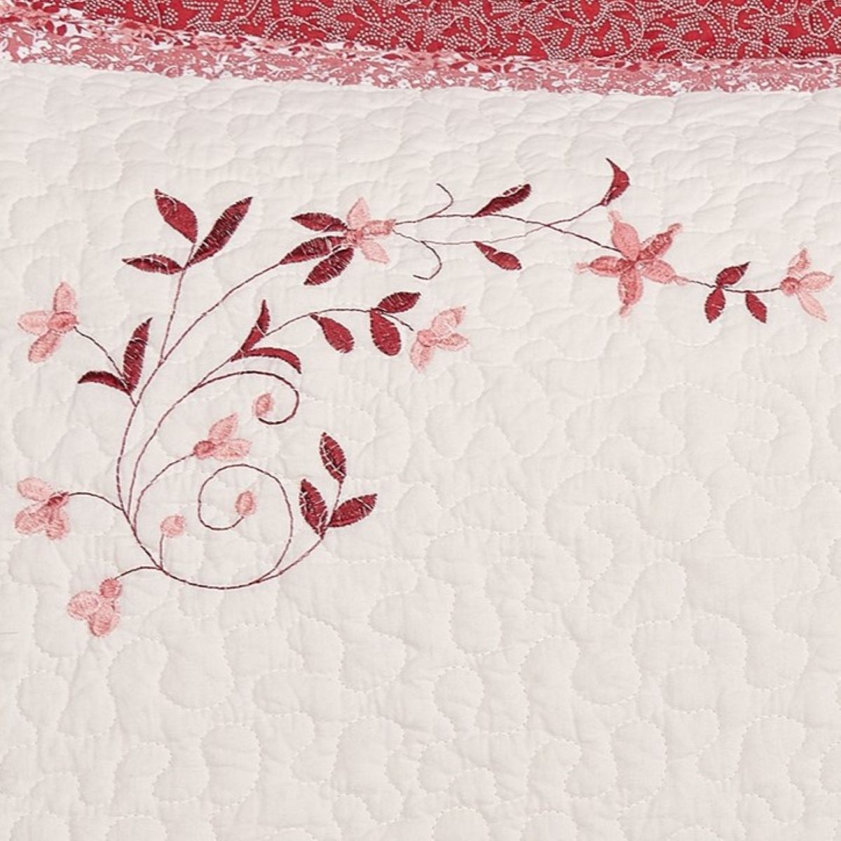 King Red and Ivory Embroidered Cotton Pillow Sham
