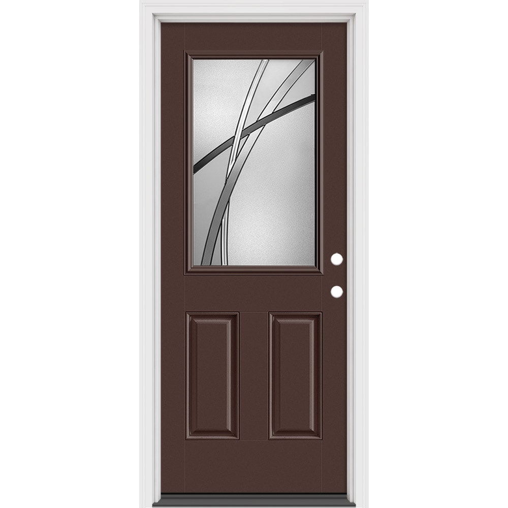 Masonite 632834 Kordella 32-in x 80-in x 4-9/16-in Fiberglass 1/4 lite Left-hand inswing Walnut Painted Prehung Slab Front Door with Brickmould Solid core