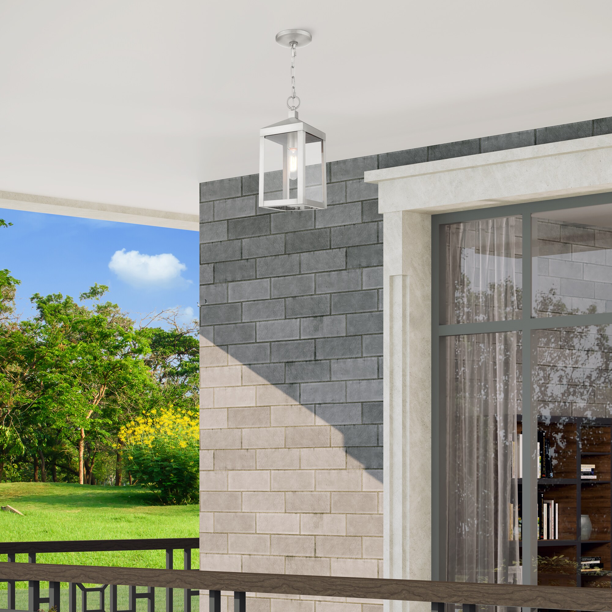 Brushed Nickel Outdoor Pendant Lantern with Clear Glass