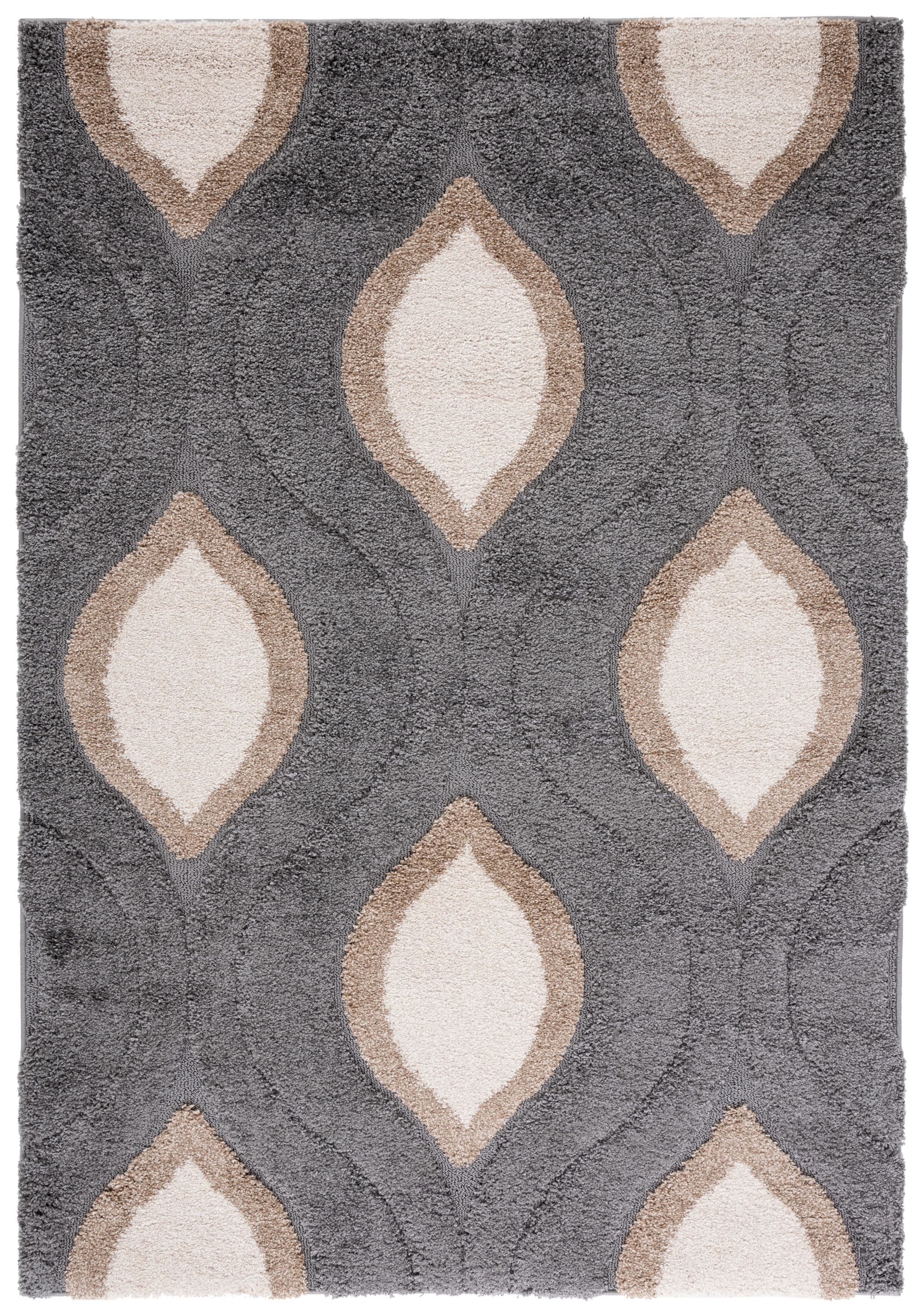 Safavieh SG461-8012-5 Florida Arcell Shag 5 x 8 (ft) Loomed Polypropylene Gray/Ivory Rectangular Indoor Geometric Bohemian/Eclectic Area rug