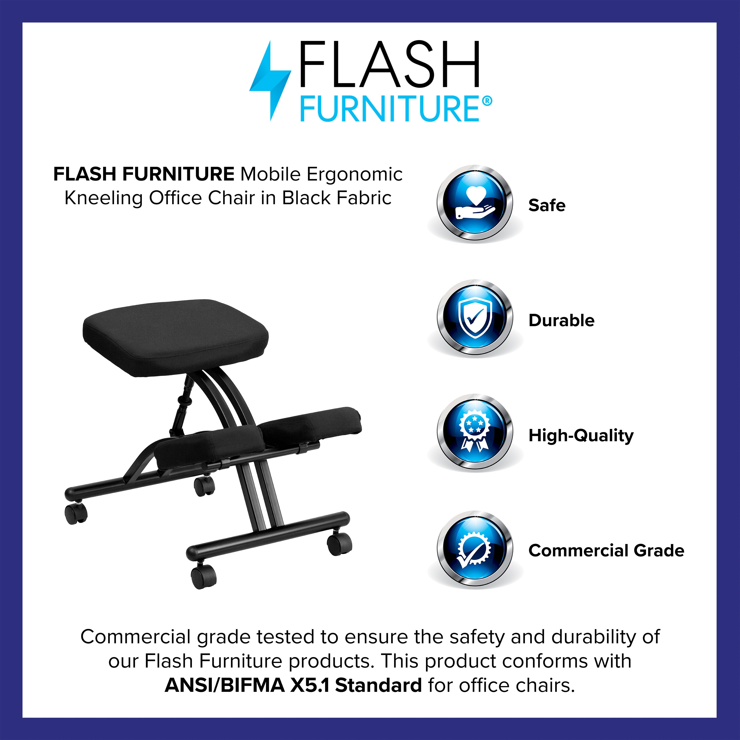 Flash Furniture Ergonomic Kneeling Posture Task Chair in Black Fabric