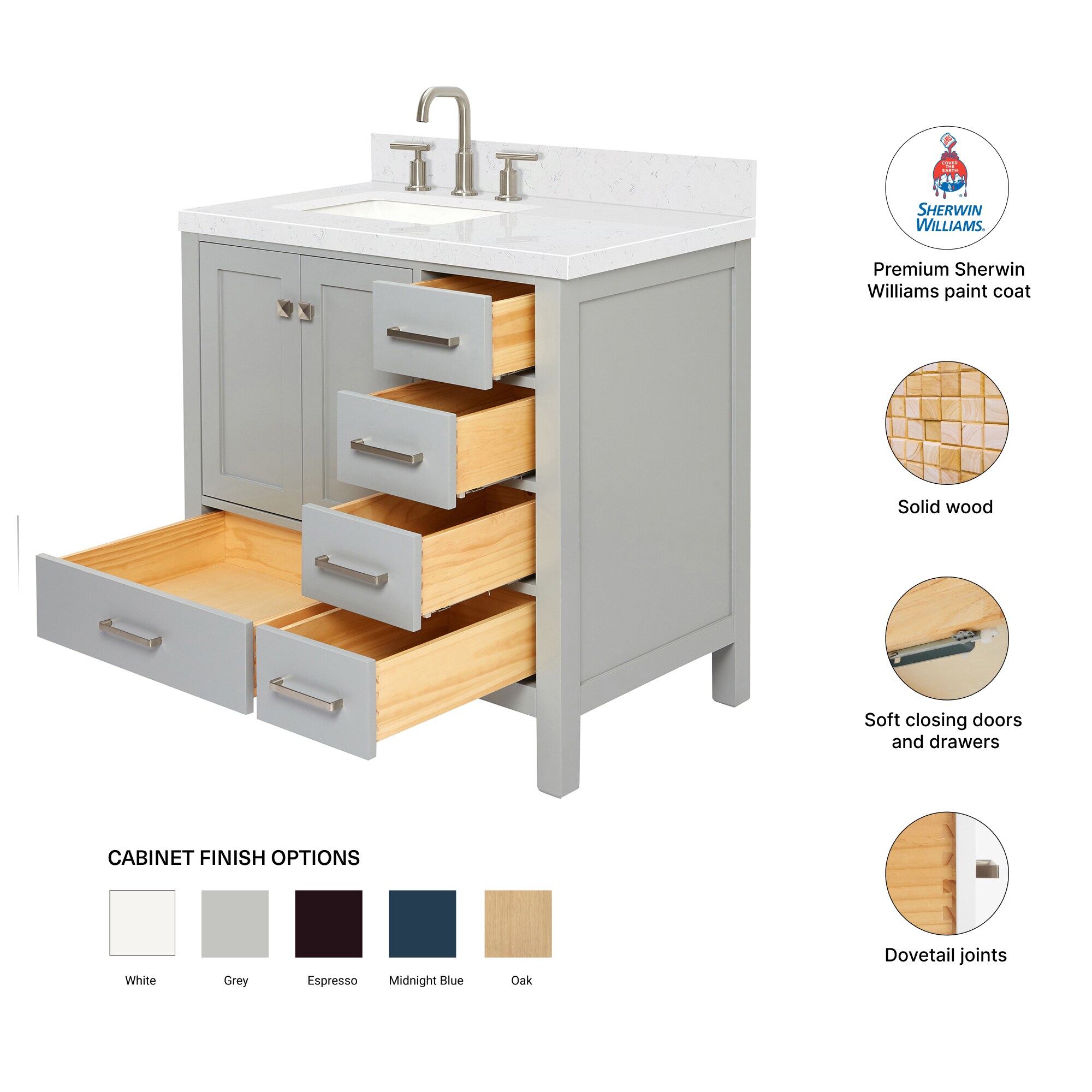 ARIEL A036SLCQRVOGRY Bath-Vanity-Combo - View #5