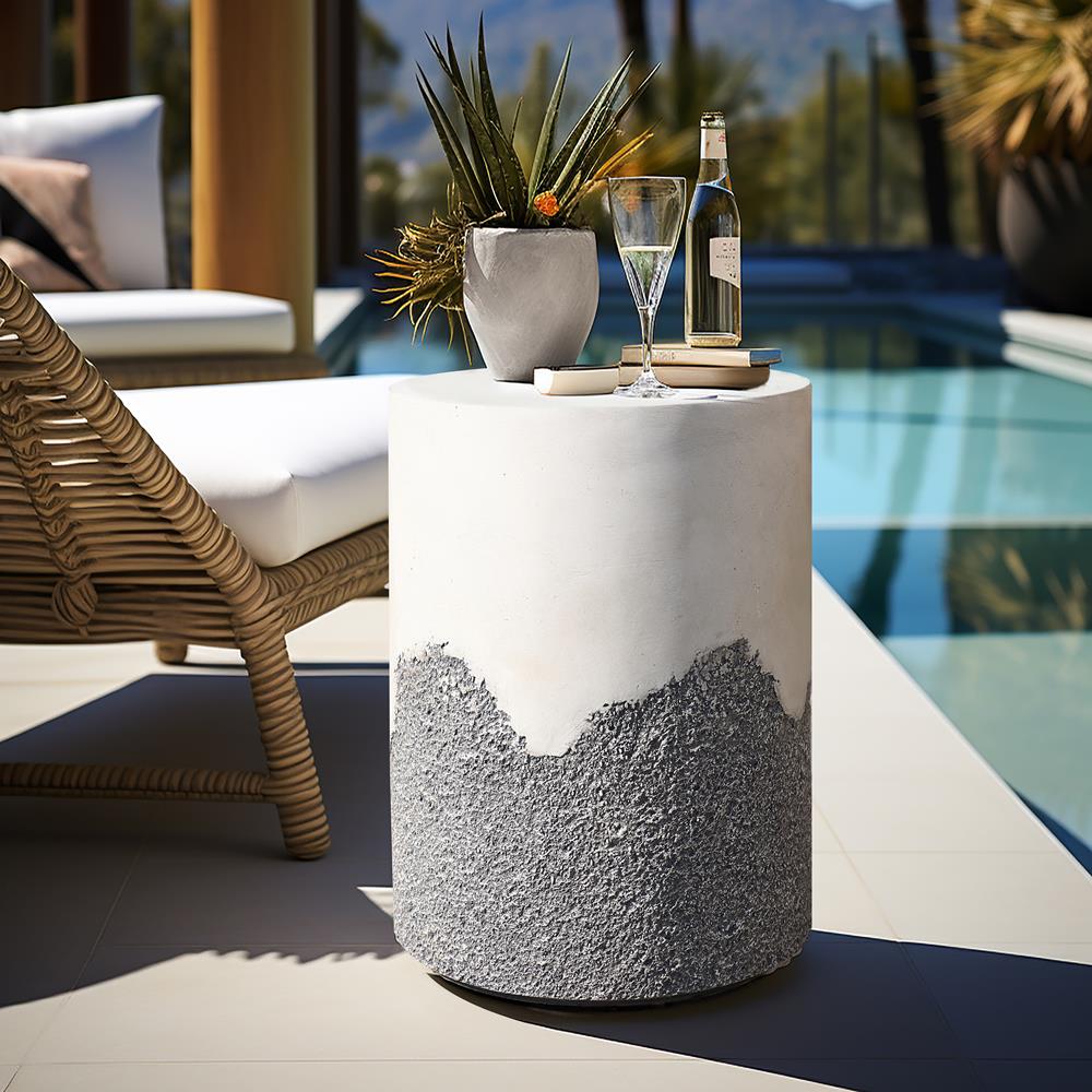 Gray and White Ombre Cement Round Outdoor Side Table
