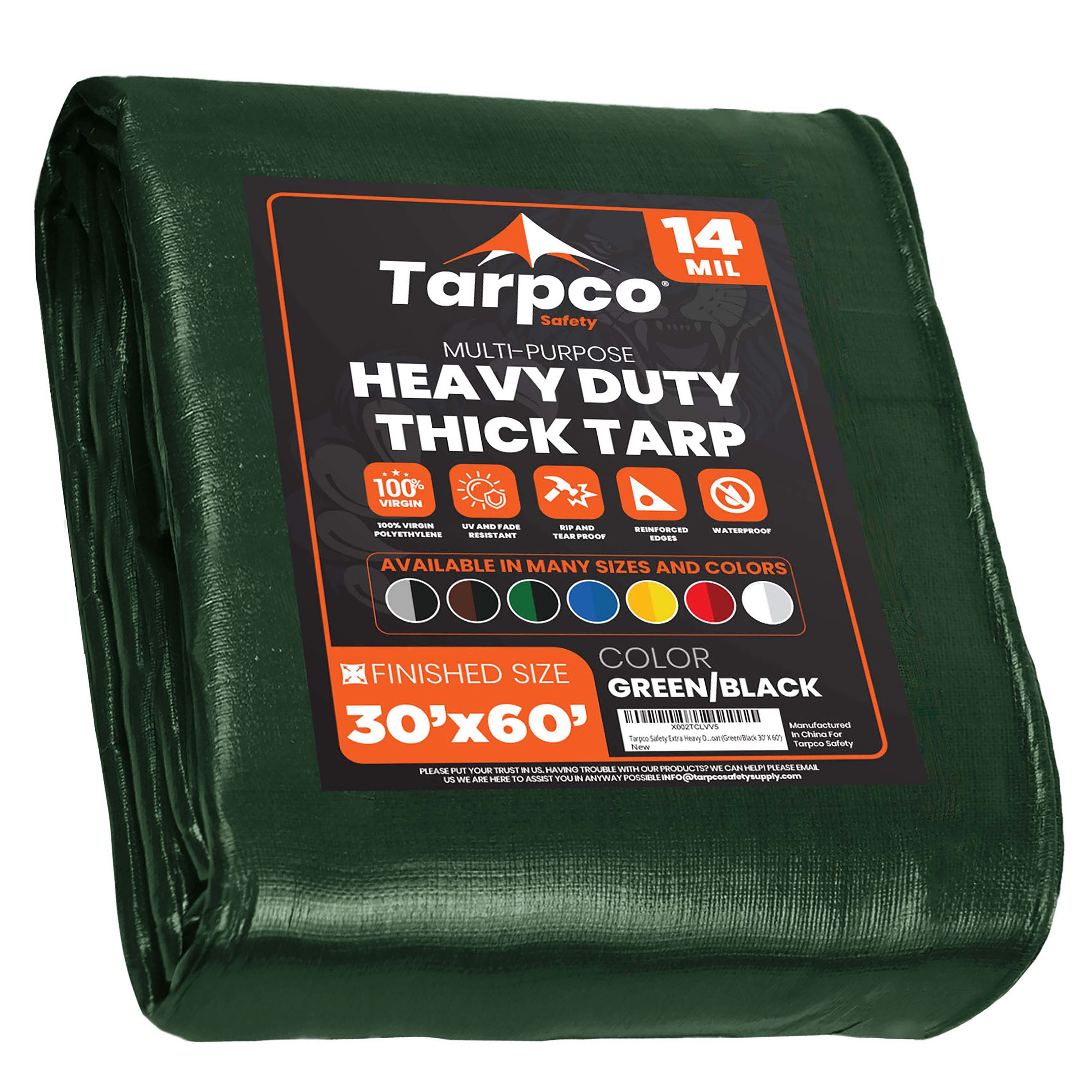 Tarpco Safety TS-103-30X60 30-ft x 60-ft Green Waterproof Commercial Polyethylene 14-Mils Tarp