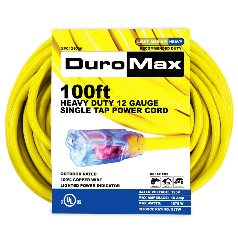 DuroMax 100-ft 12/1 3-Prong Outdoor Heavy Duty Lighted Extension Cord