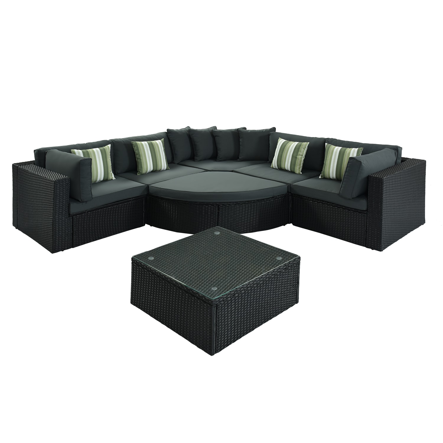 Bybafun YA3800035 7 -Piece Rattan Patio Conversation Set with Gray Cushions