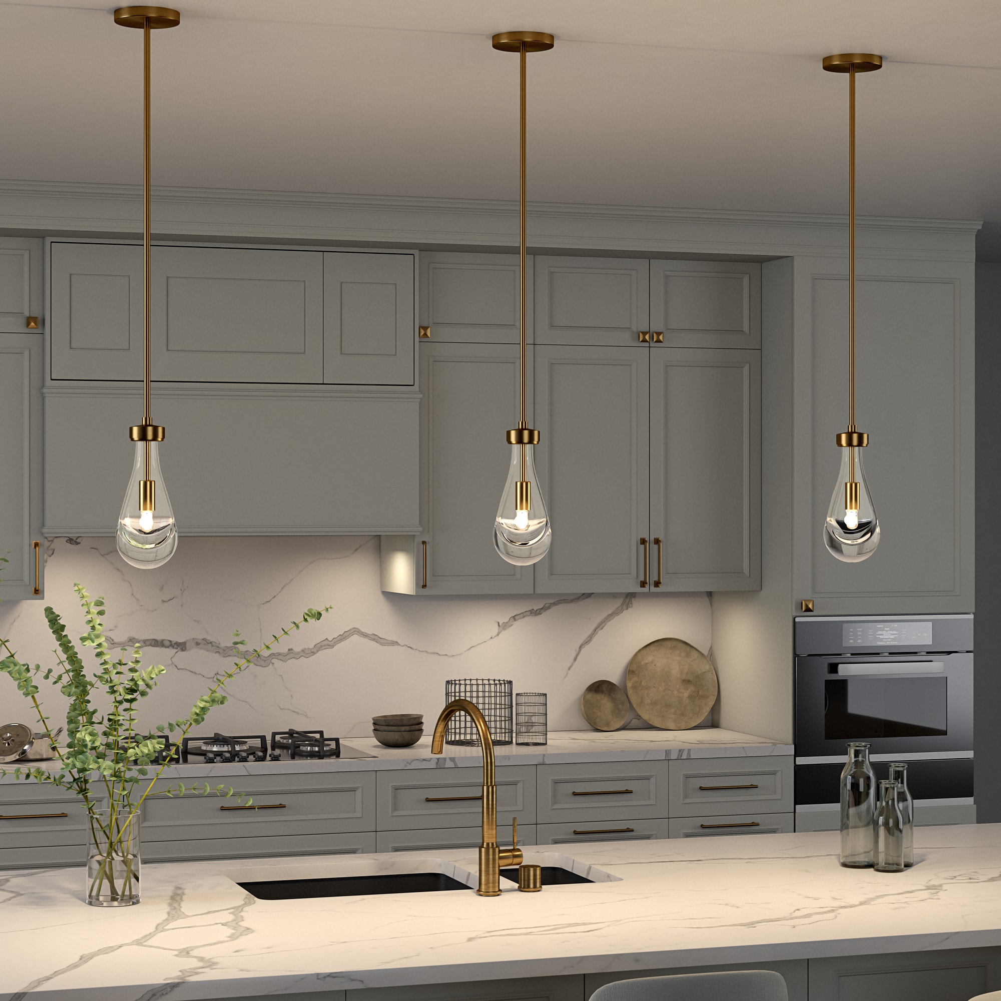 Hailey Home Twyla Brushed Brass Transitional Clear Glass Teardrop Led ...