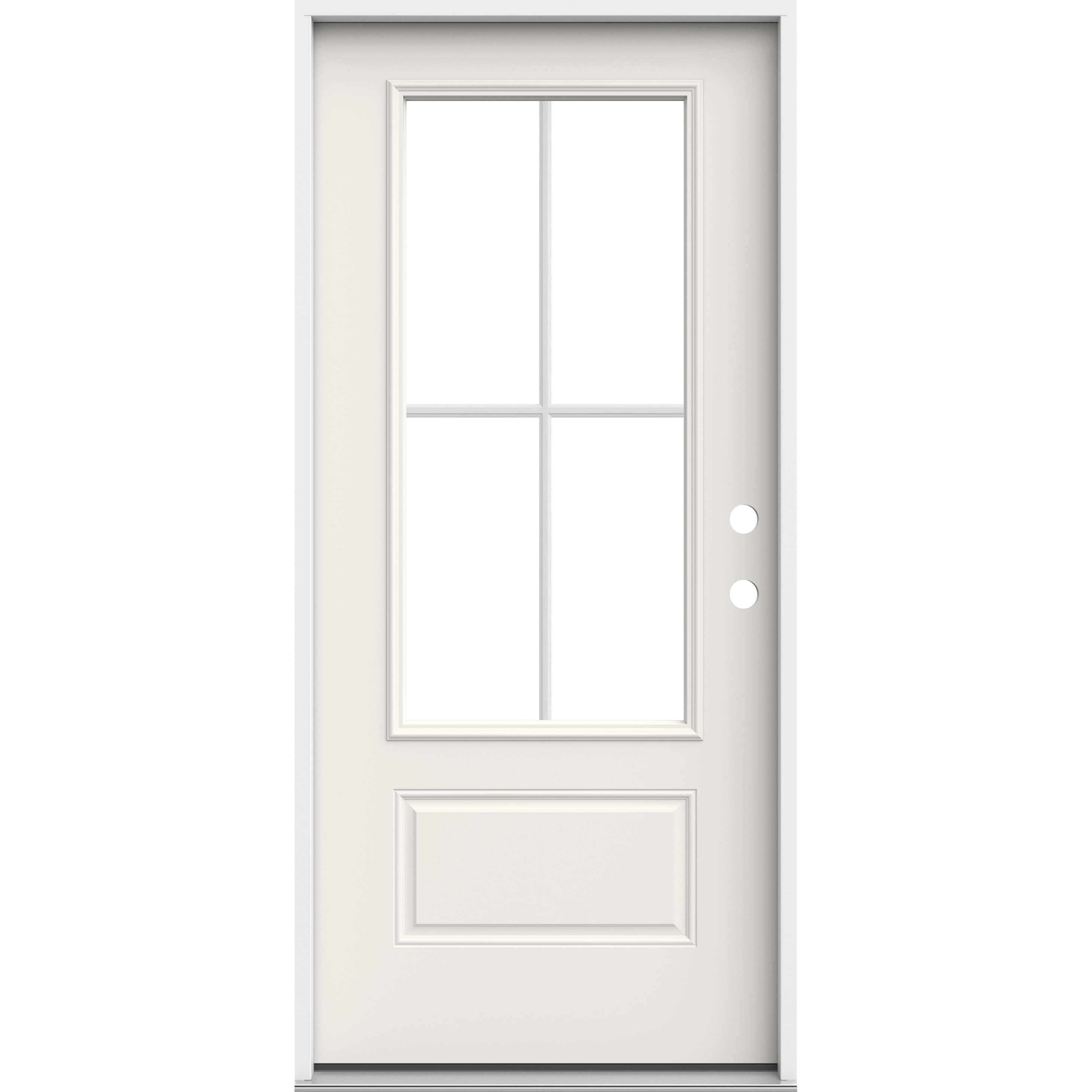 JELD-WEN LOWOLJW230500245 36-in x 80-in x 4-9/16-in Steel 3/4 lite Left-hand inswing White Painted Prehung Front Door Insulating core