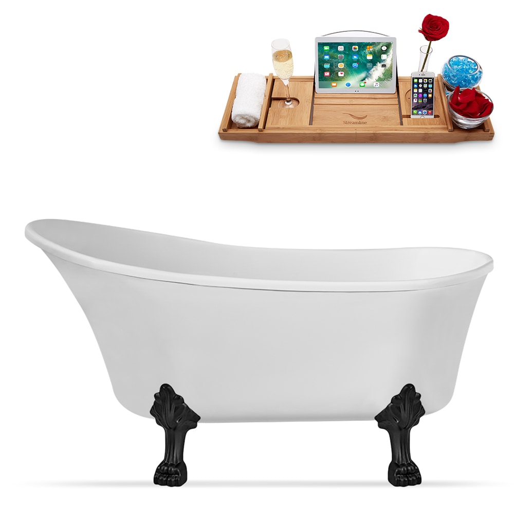 Streamline N349BL-IN-BL 31.5-in x 66.9-in Glossy White Acrylic Oval Clawfoot Soaking bathtub with Drain ( Reversible Drain )