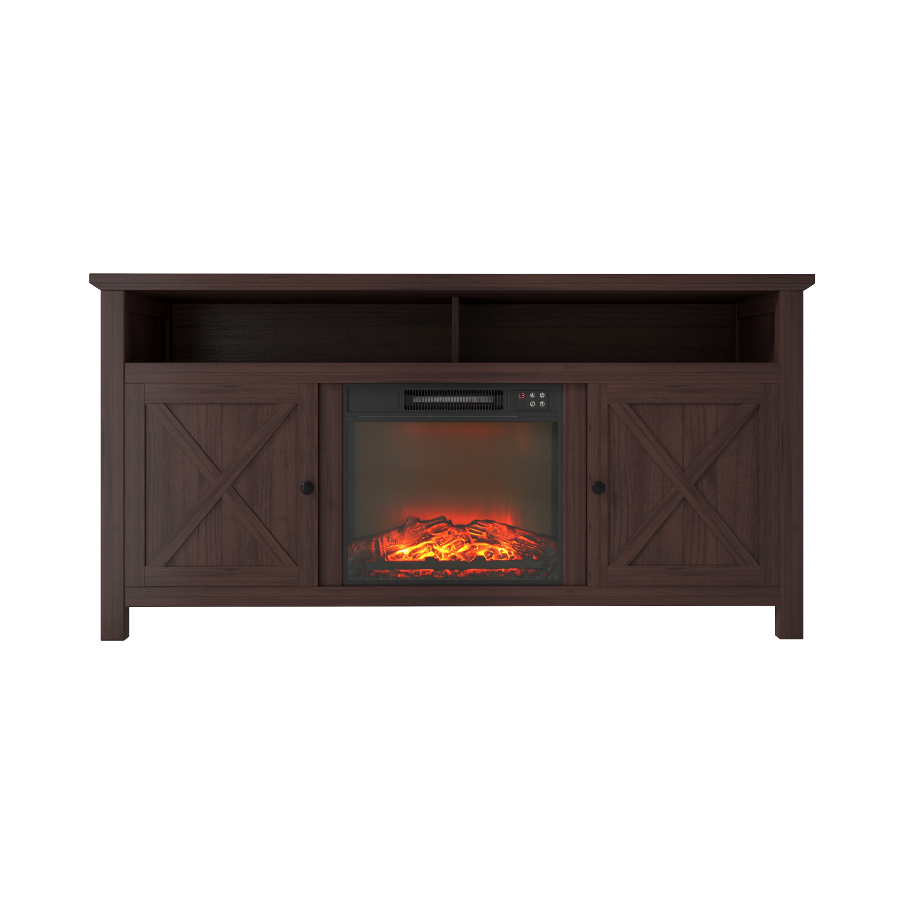 Mondawe MO-SX1HA58BR 58-in W Brown TV Stand with Fan-forced Flat wall Electric Fireplace with Remote Control Included