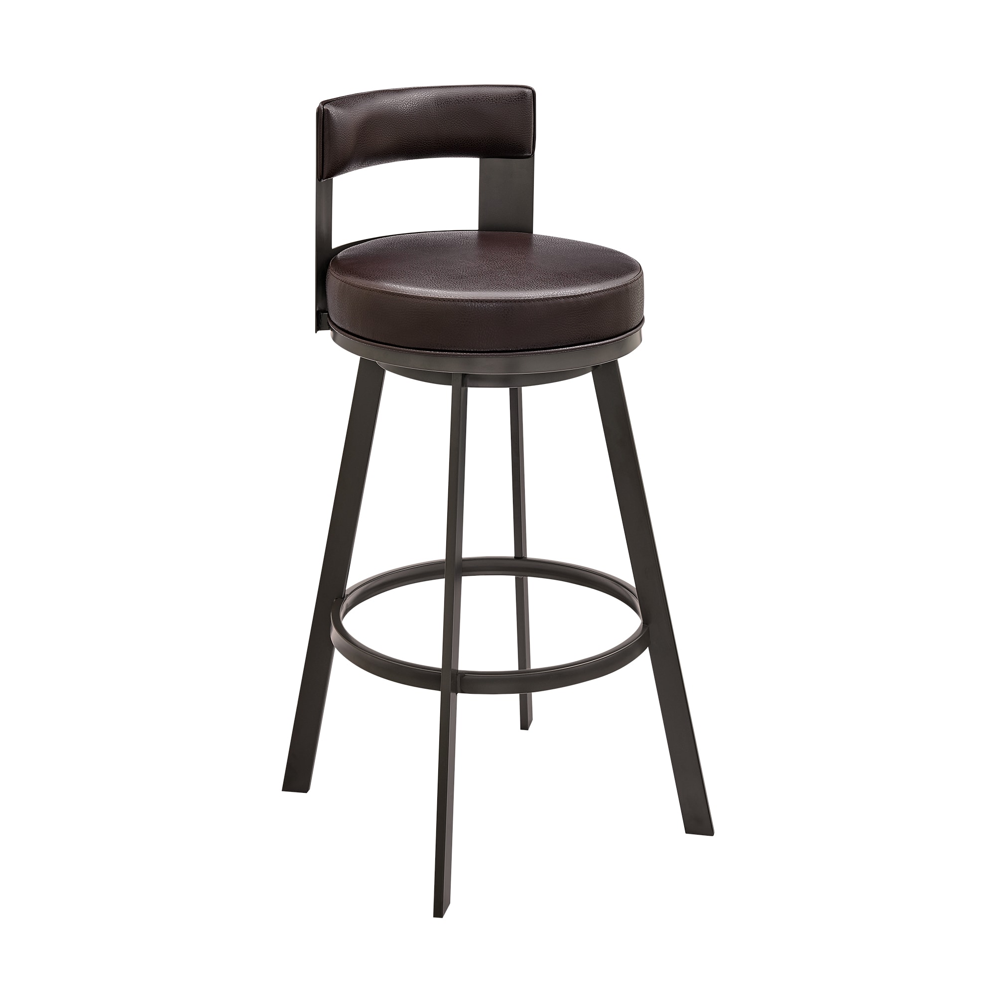 Armen Living LCFLBAJVCHO30 Brown 30-in H Bar height (28-in to 33-in) Round Seat Upholstered Swivel Metal Back Bar Stool Back