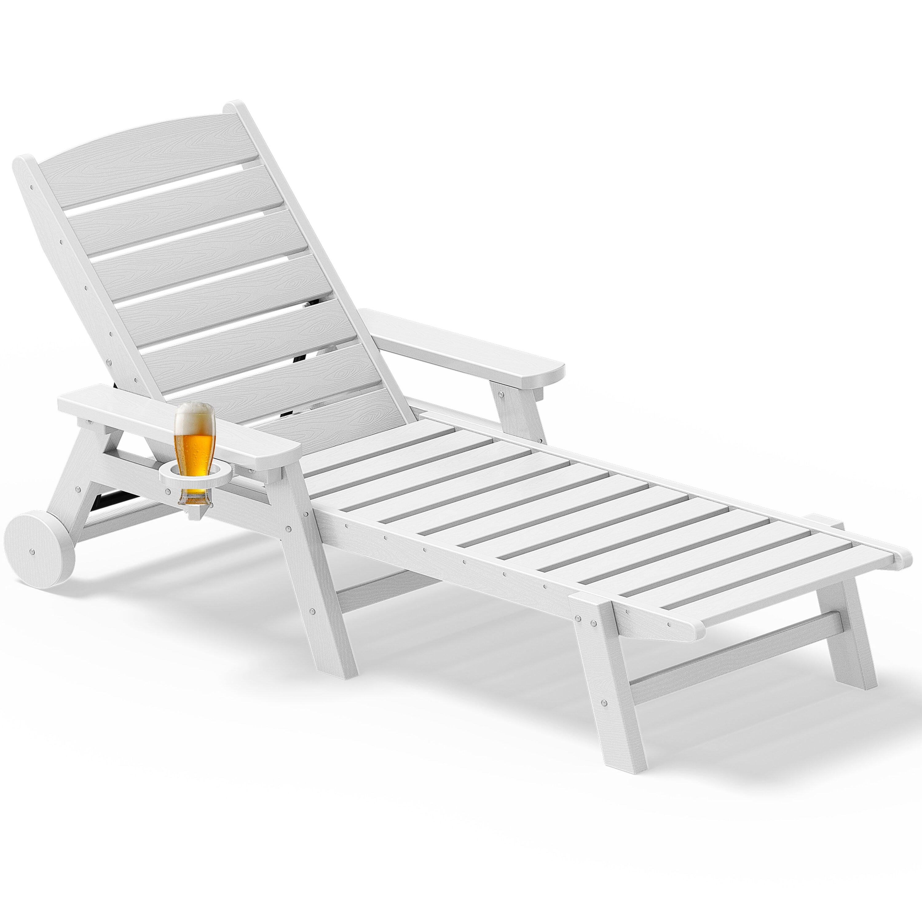 JEAREY Patio HDPE 5-Level Adjustable Back Lounge Chair White HDPE Frame Stationary Chaise Lounge Chair with Slat Seat