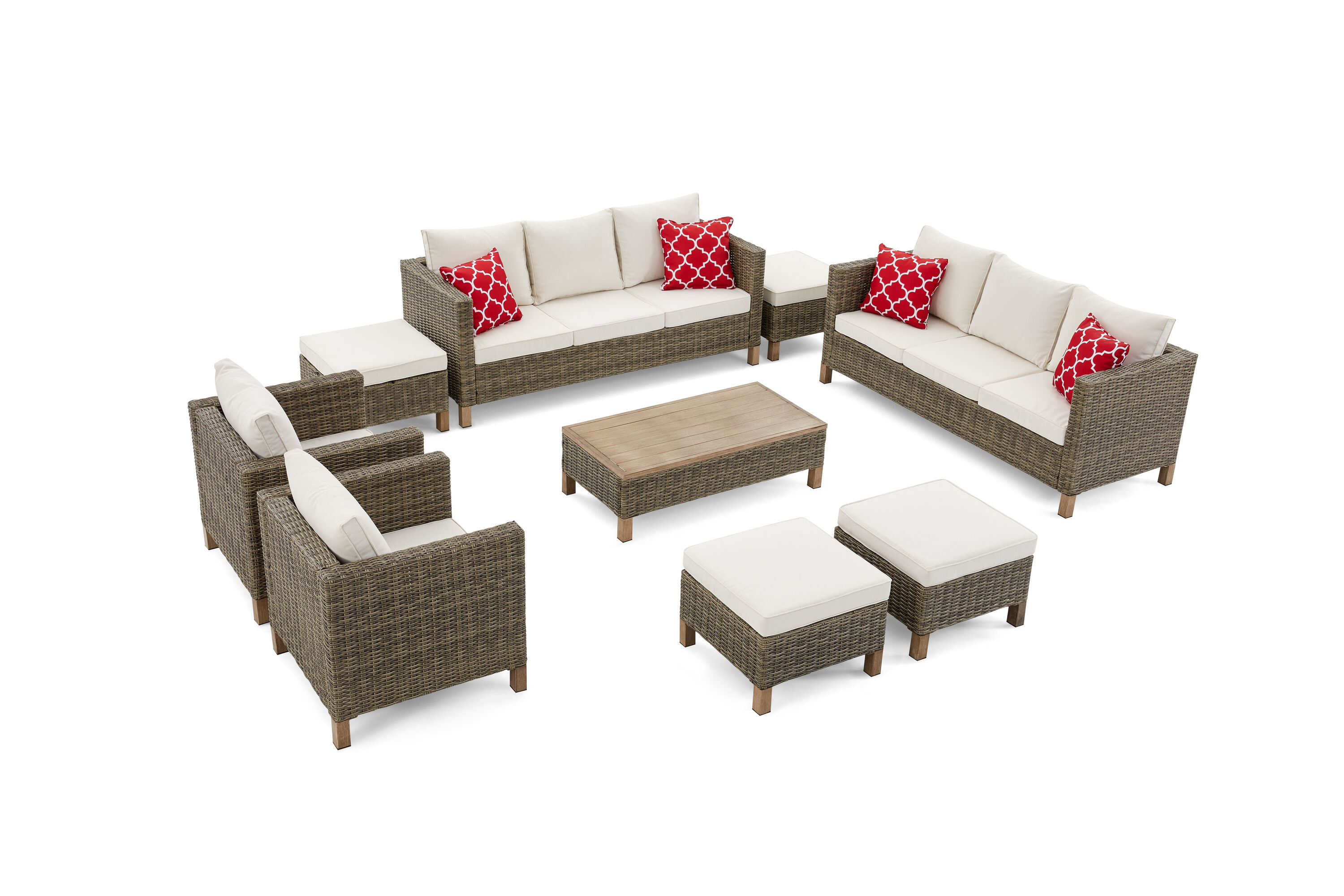 EDYO LIVING SMX06-BG 9 -Piece Wicker 2 Patio Sofa Conversation Set with Off-white Cushions