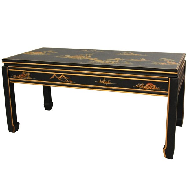 Red Lantern Black Lacquer Wood Asian, Small Black Lacquer Coffee Table