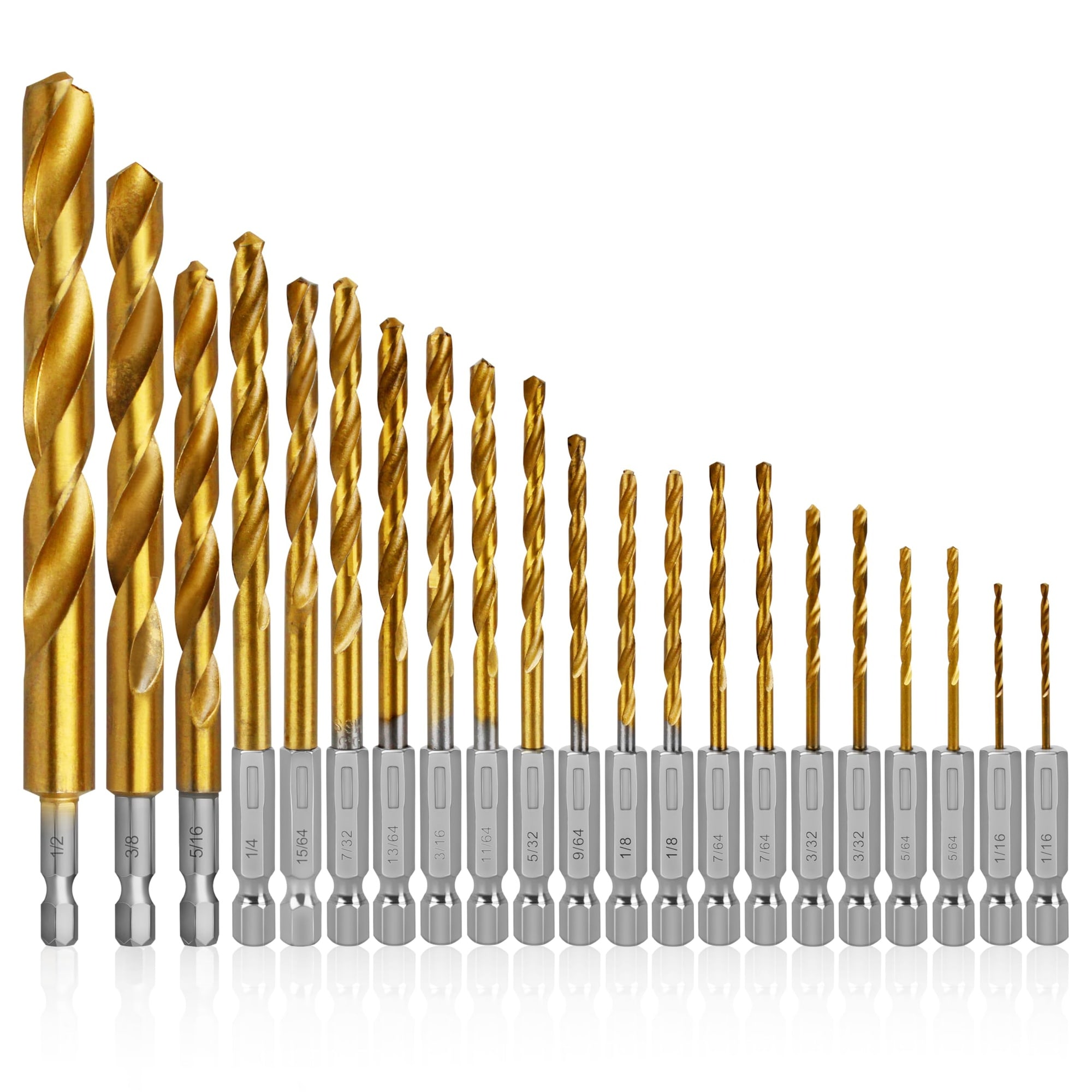 Mikiotto Titanium Nitride Coated Drill Bit Set 21 Piece Precision Split Point Tips for Wood Metal and Plastic Enhanced Durability and Clean #LMK0901K080