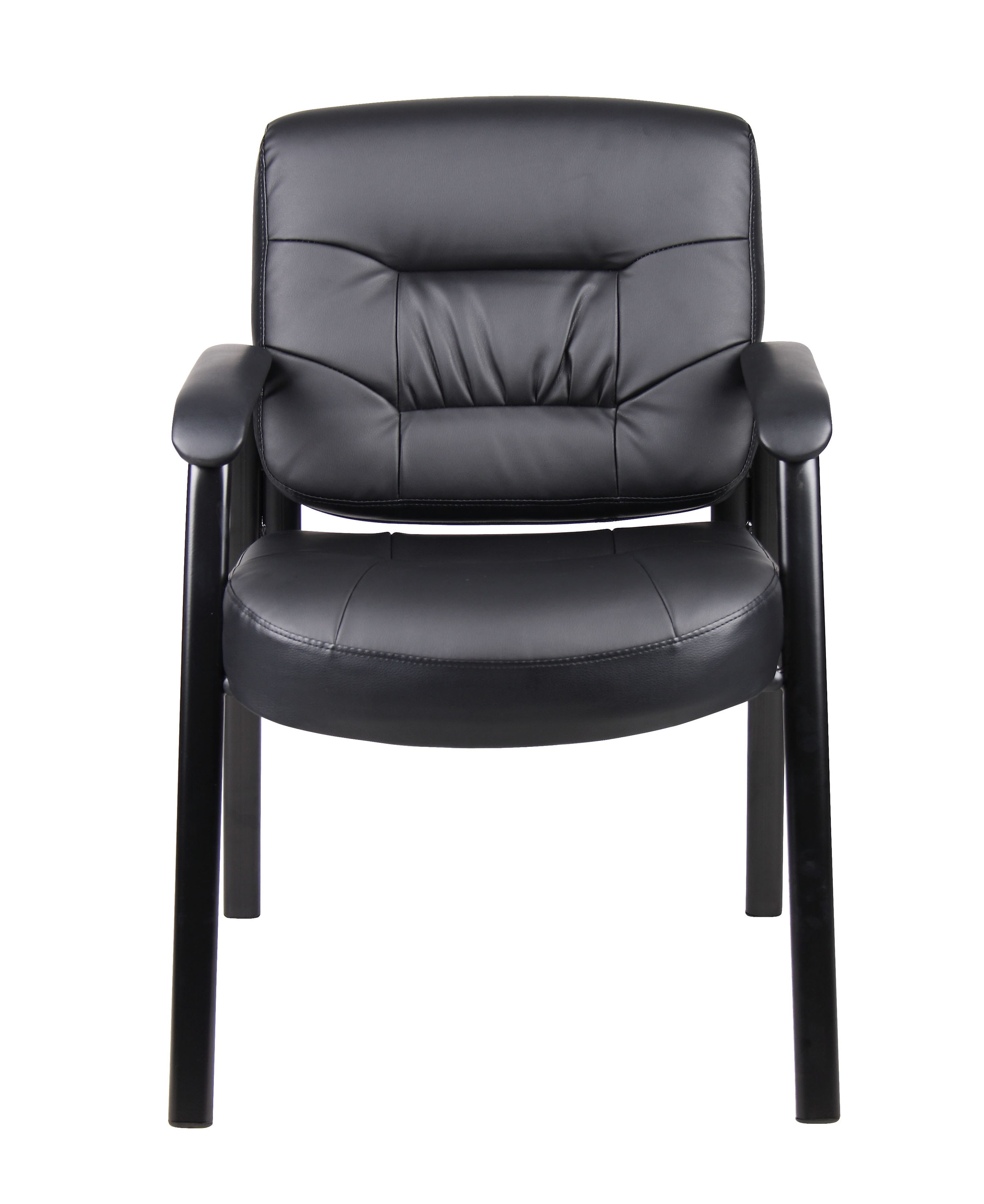 Elegant Black LeatherPlus Guest Chair with Steel Frame and Fixed Arms