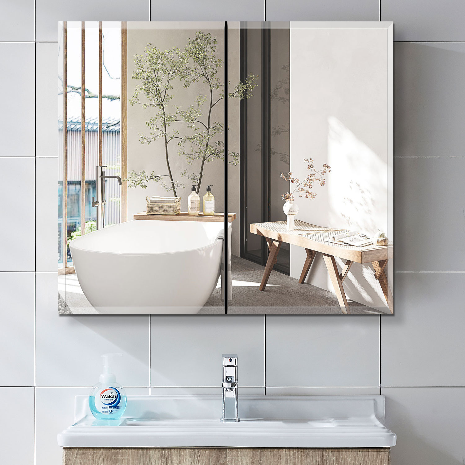 Forclover HBM-R5249 Medicine Cabinet 30-in x 26-in Surface/Recessed Mount Silver Mirrored Rectangle Soft Close Medicine Cabinet