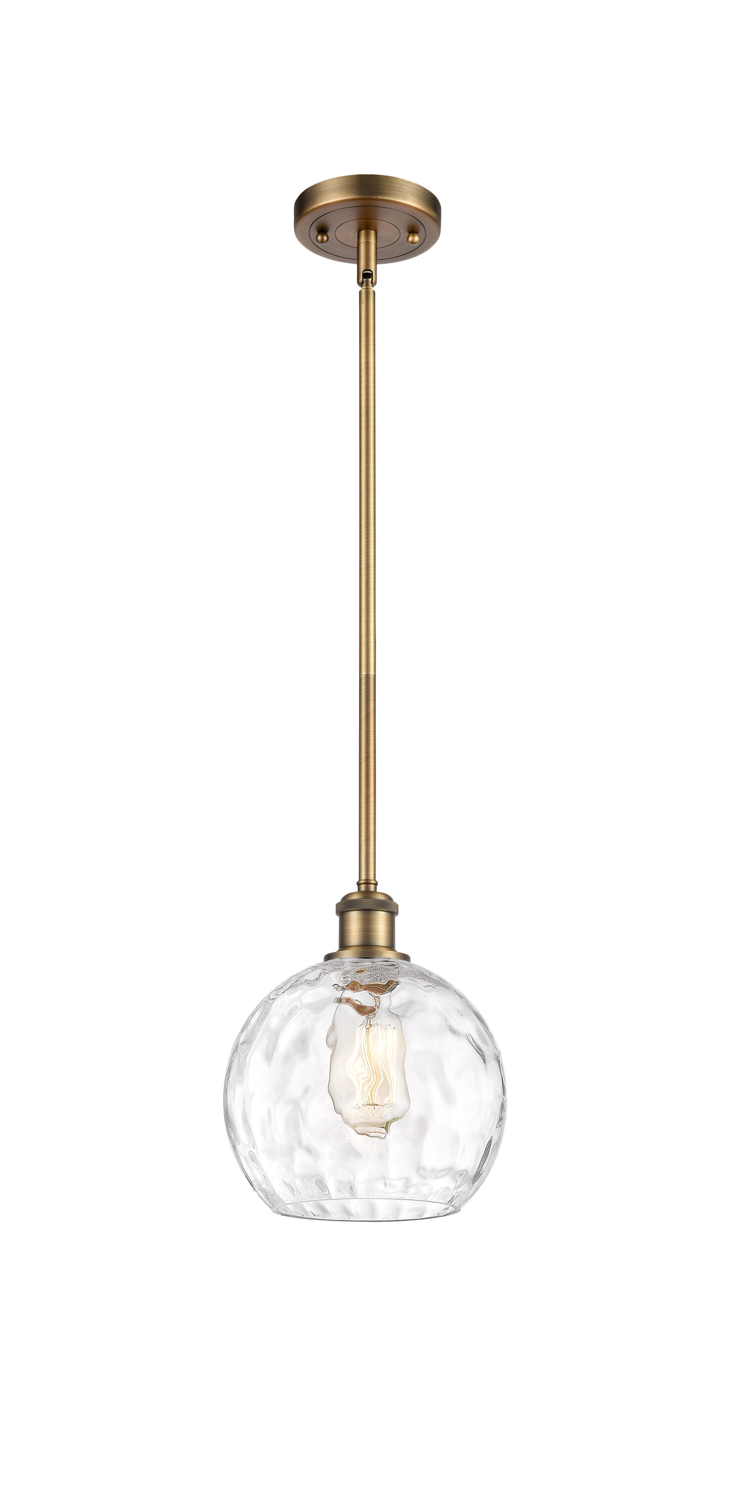 Innovations Lighting 516-1S-BB-G1215-8 Athens Water Glass 1 -Light Brushed Brass, Clear Water Glass Industrial Clear glass Globe Medium Hanging Pendant light