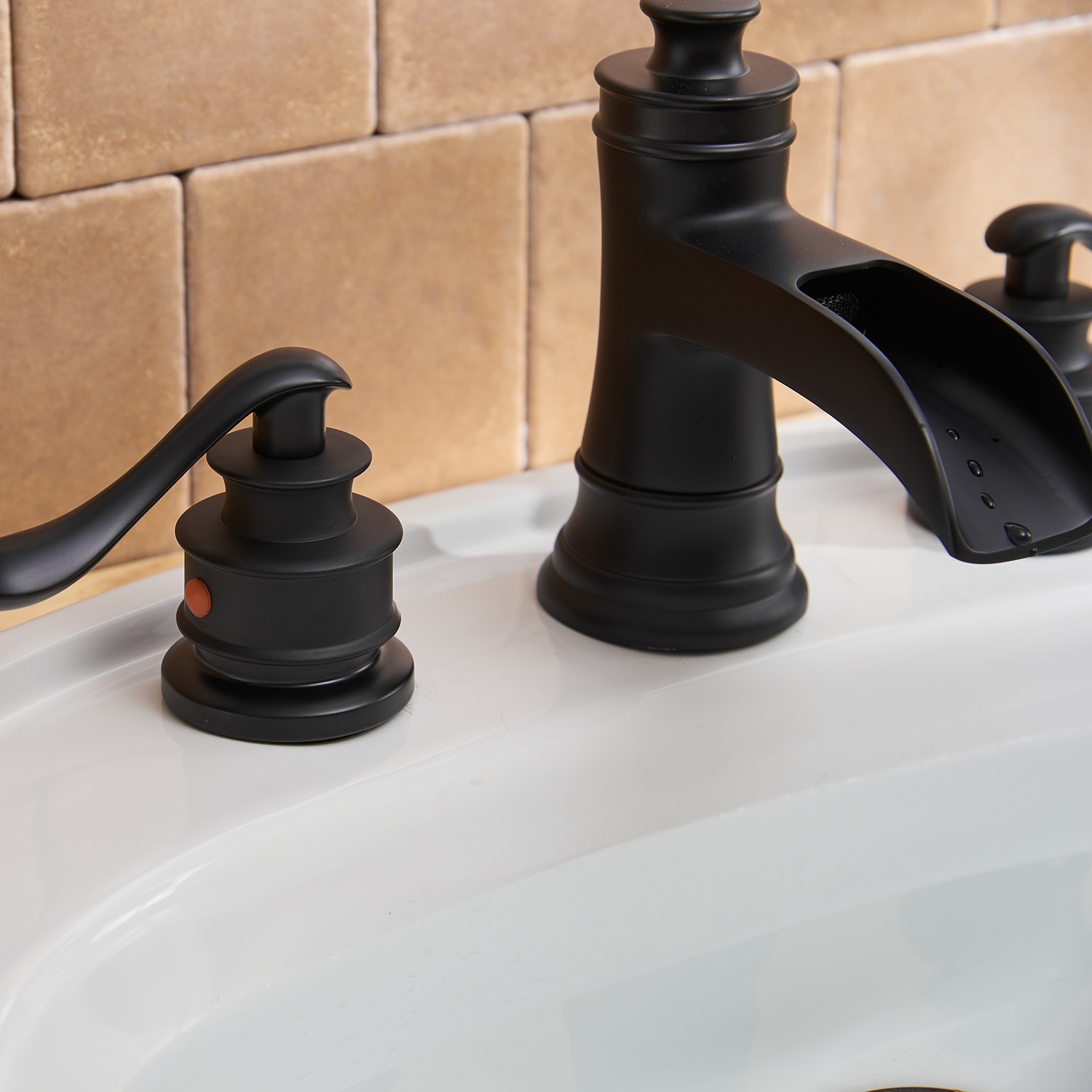 Matte Black 8-Inch Widespread Waterfall Bathroom Faucet