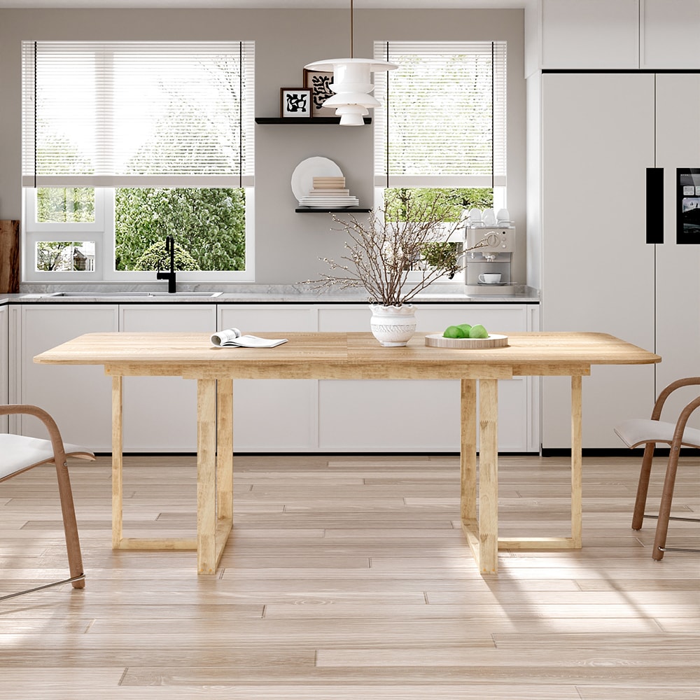 Homsee V-KF460072-01 Solid Wood Leg Extendable Dining Table with Oak Grain MDF Top 210 cm Expandable to Seat 6-8