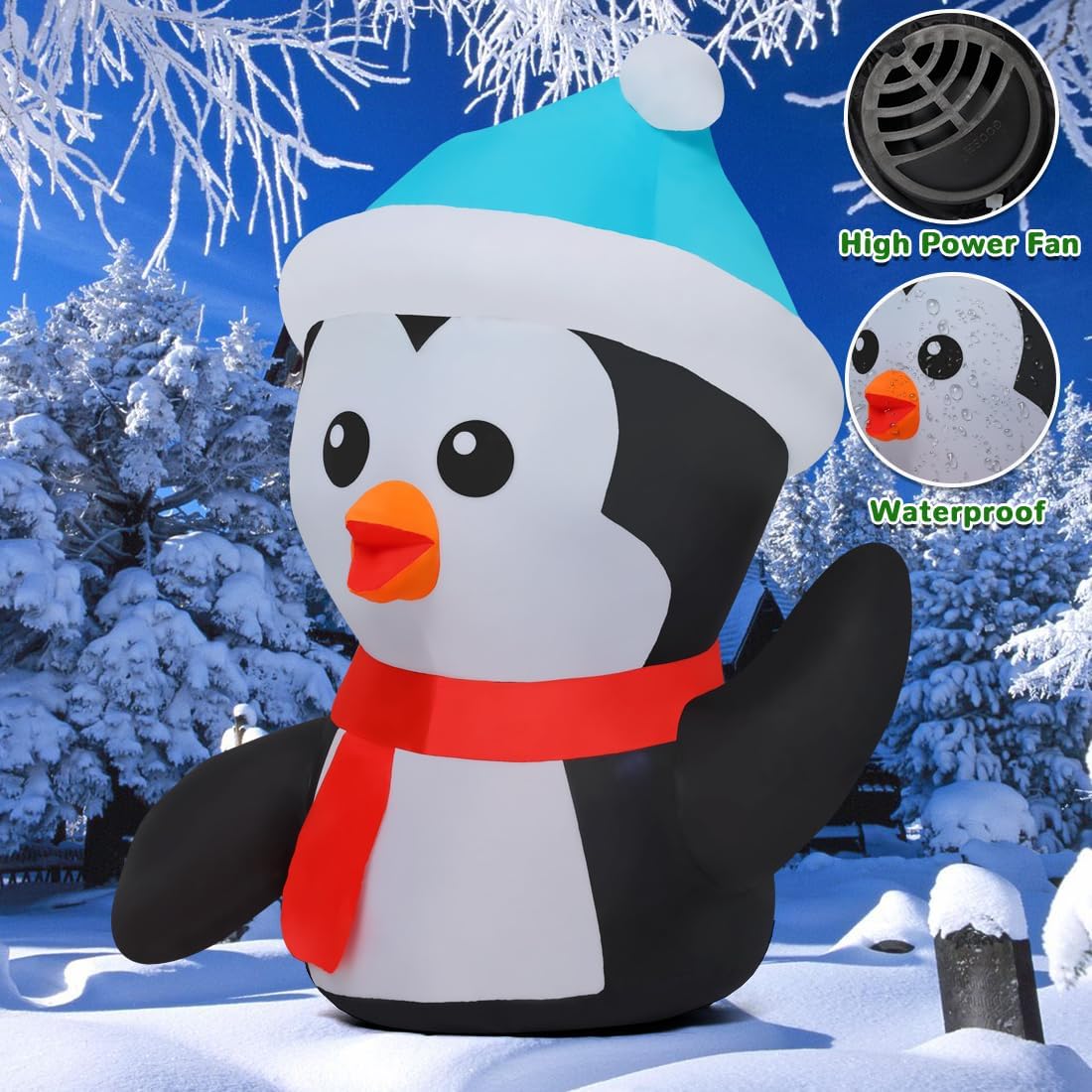 GOOSH 4.2-ft Lighted Penguin Christmas Inflatable In The Christmas ...