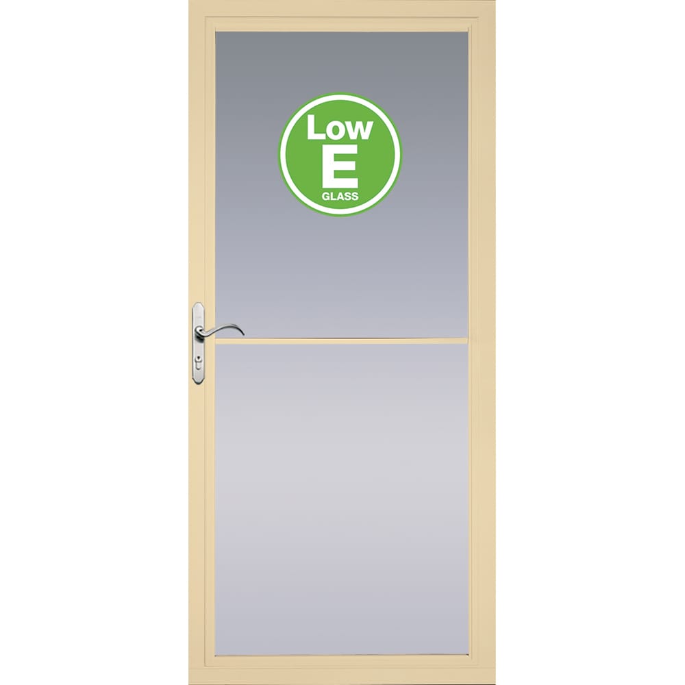 Rolscreen 32-in x 81-in Poplar White Full-view Retractable Screen Aluminum Storm Door with Satin Nickel Handle in Off-White | - Pella 5600881E17