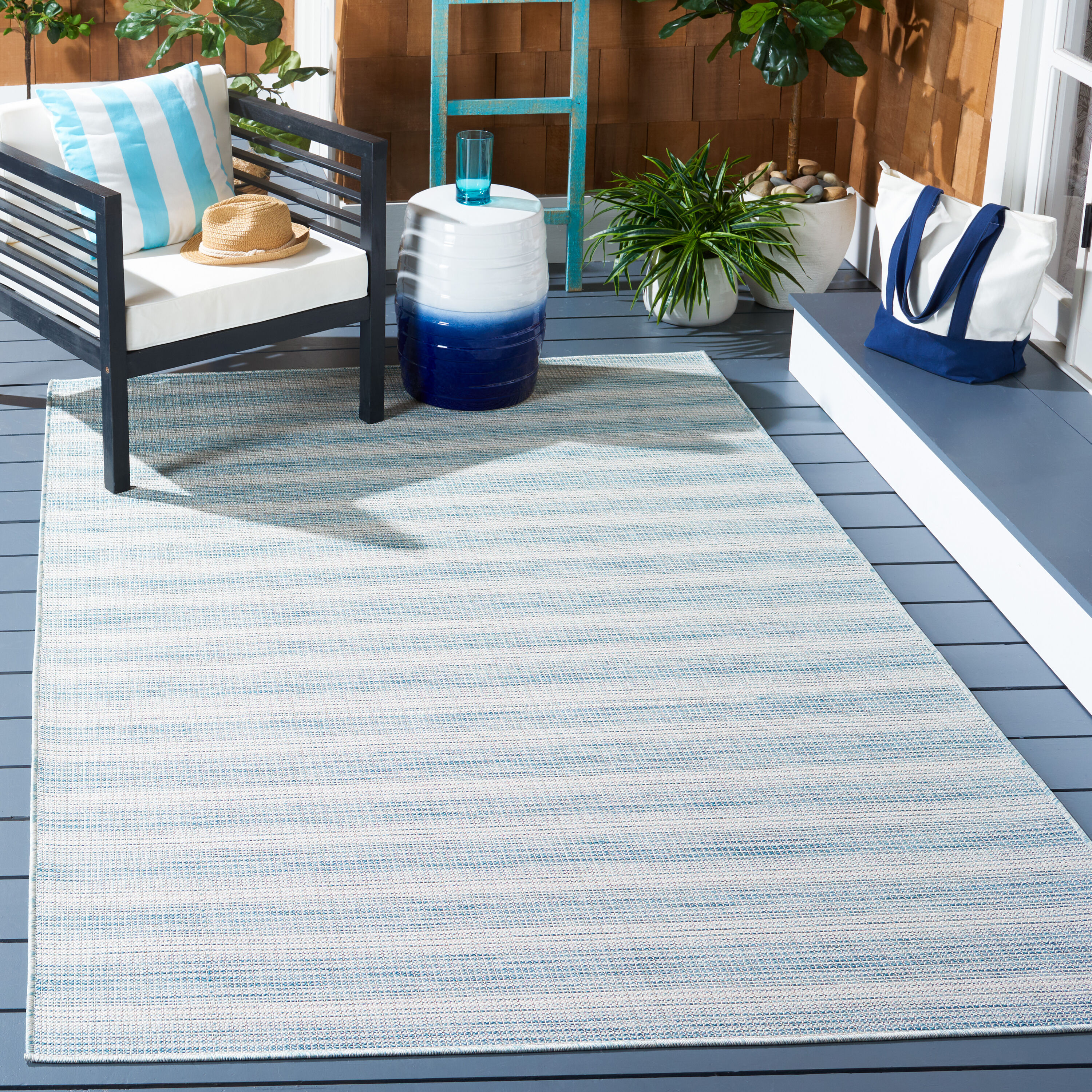 Aqua Ivory Multi Square Indoor Outdoor Area Rug