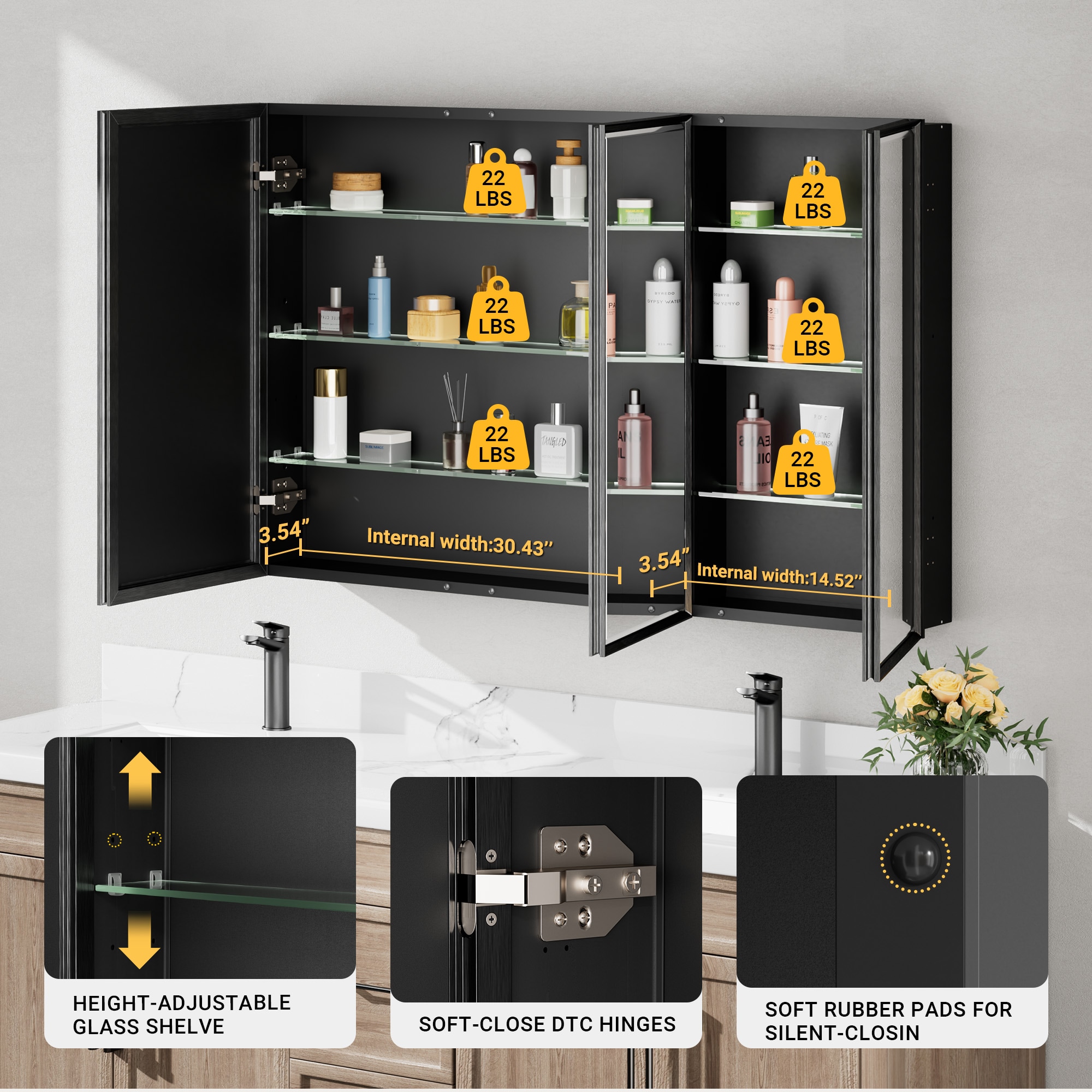 QueenFun MCBB4830BK Bathroom-Medicine-Cabinets - View #7